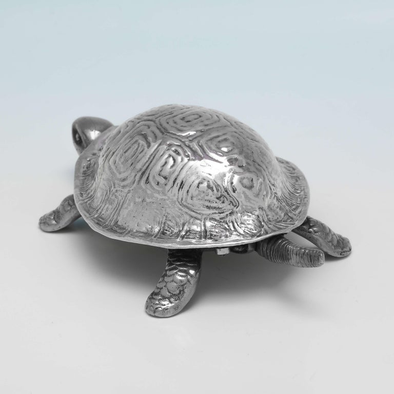 English Sterling Silver and Silver Plated Novelty Tortoise Table Bell - Chester 1923  For Sale
