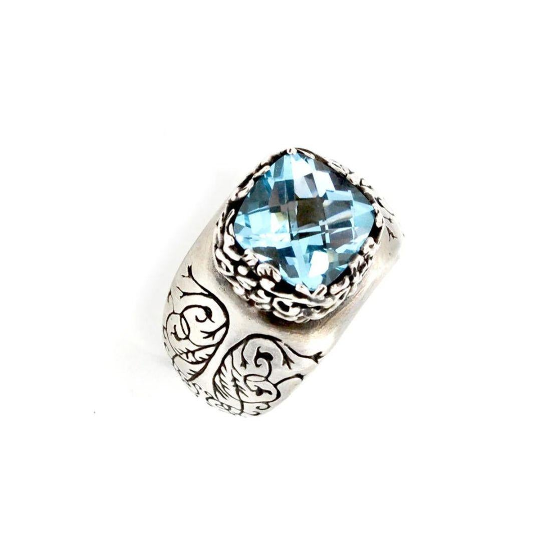 Round Cut Sterling Silver and Sky Blue Topaz Fashion Ring For Sale