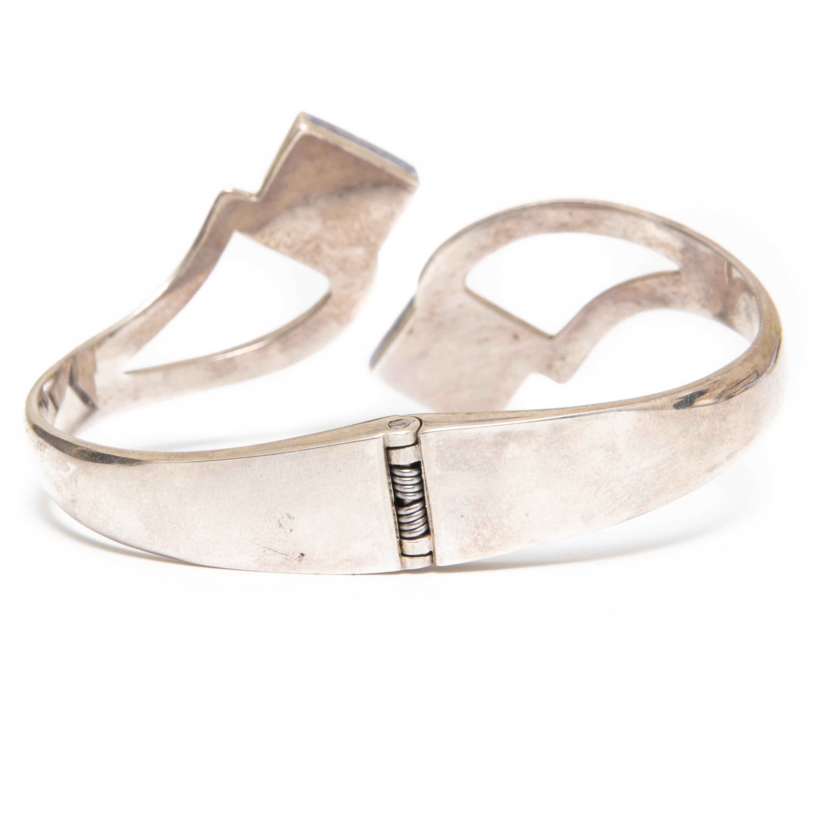Women's or Men's Sterling Silver and Sodalite Hinged Bangle Bracelet