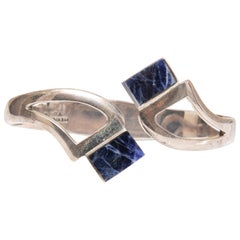 Sterling Silver and Sodalite Hinged Bangle Bracelet