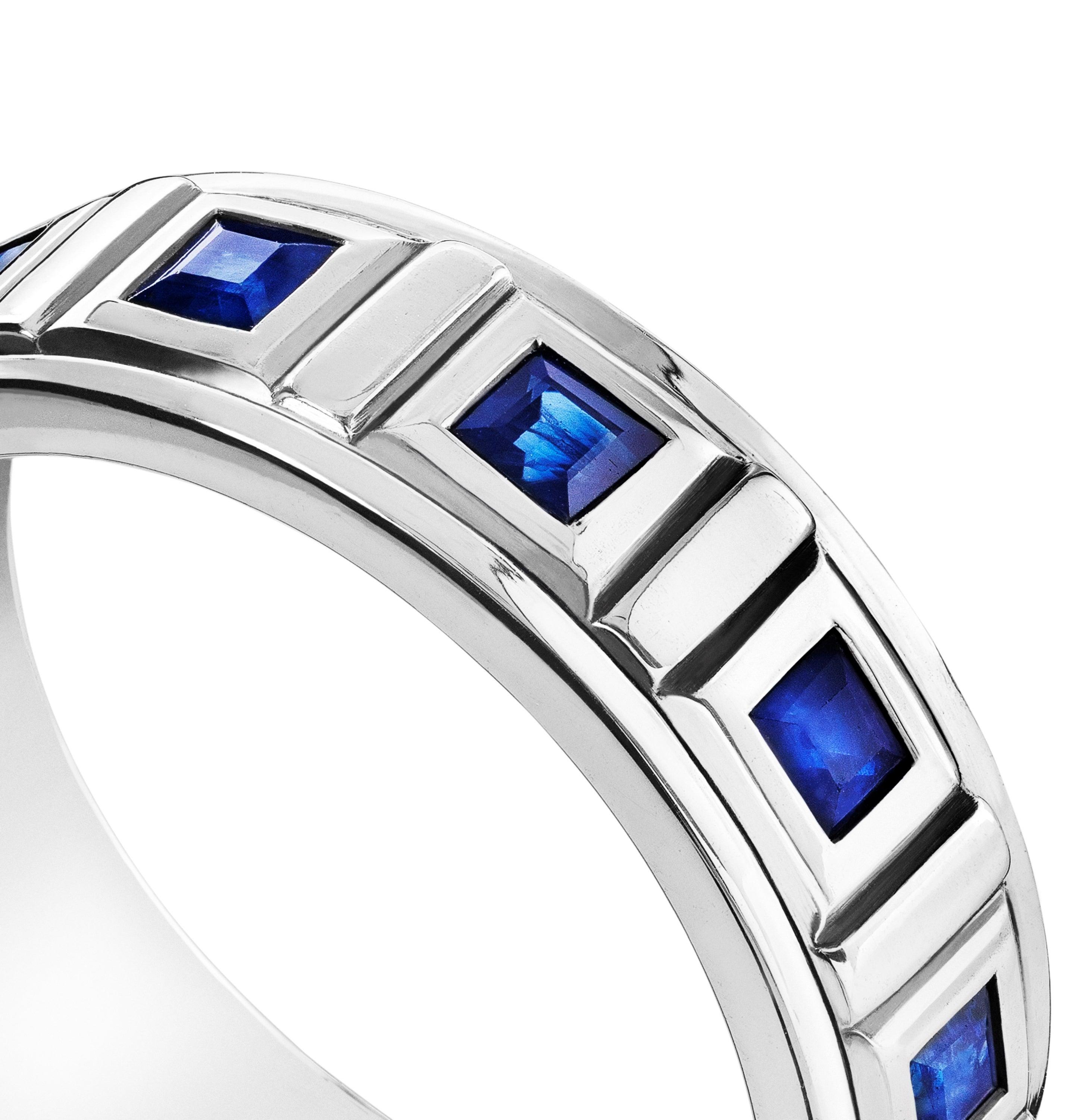 For Sale:  Sterling Silver and Square-Cut Sapphire Men's 