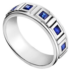 Sterling Silver and Square-Cut Sapphire Men's "We are One" Calligraphy Band