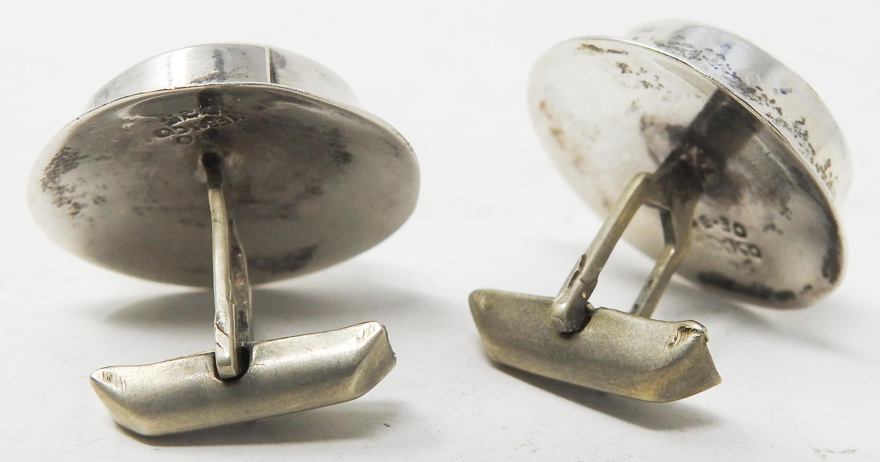 Mexican Sterling Silver and Tigers Eye Cufflinks For Sale