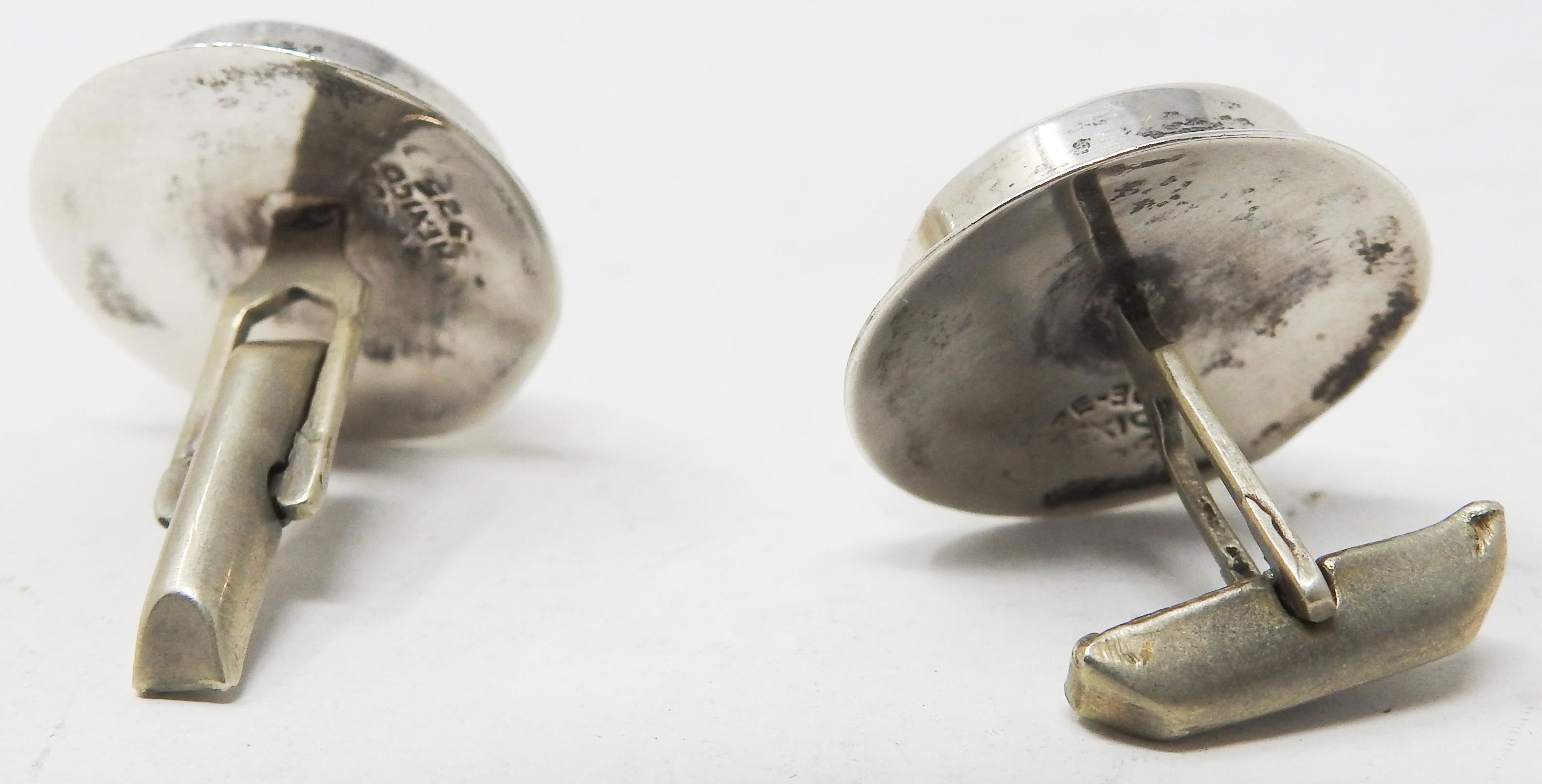 Hand-Crafted Sterling Silver and Tigers Eye Cufflinks For Sale