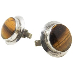 Vintage Sterling Silver and Tigers Eye Cufflinks