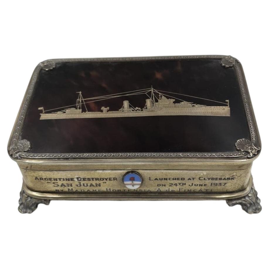 Sterling Silver and Tortoiseshell Commemorative Box for the Destroyer "San Juan" For Sale