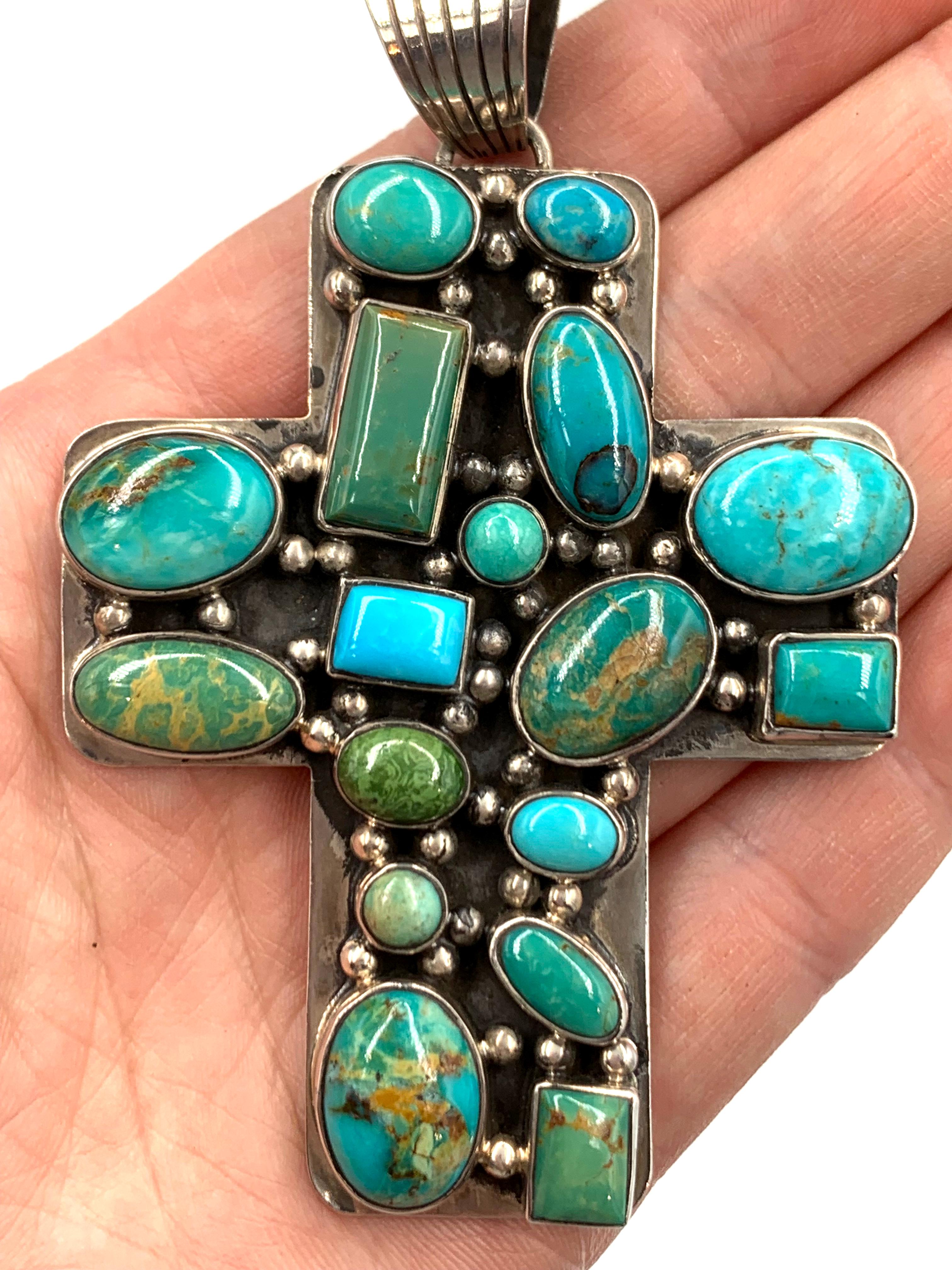 Pendentif croix en argent et turquoise par Dan Dodson en vente 5