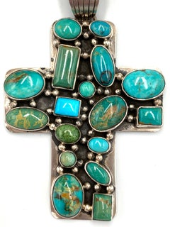 Sterling Silver and Turquoise Cross Pendant by Dan Dodson
