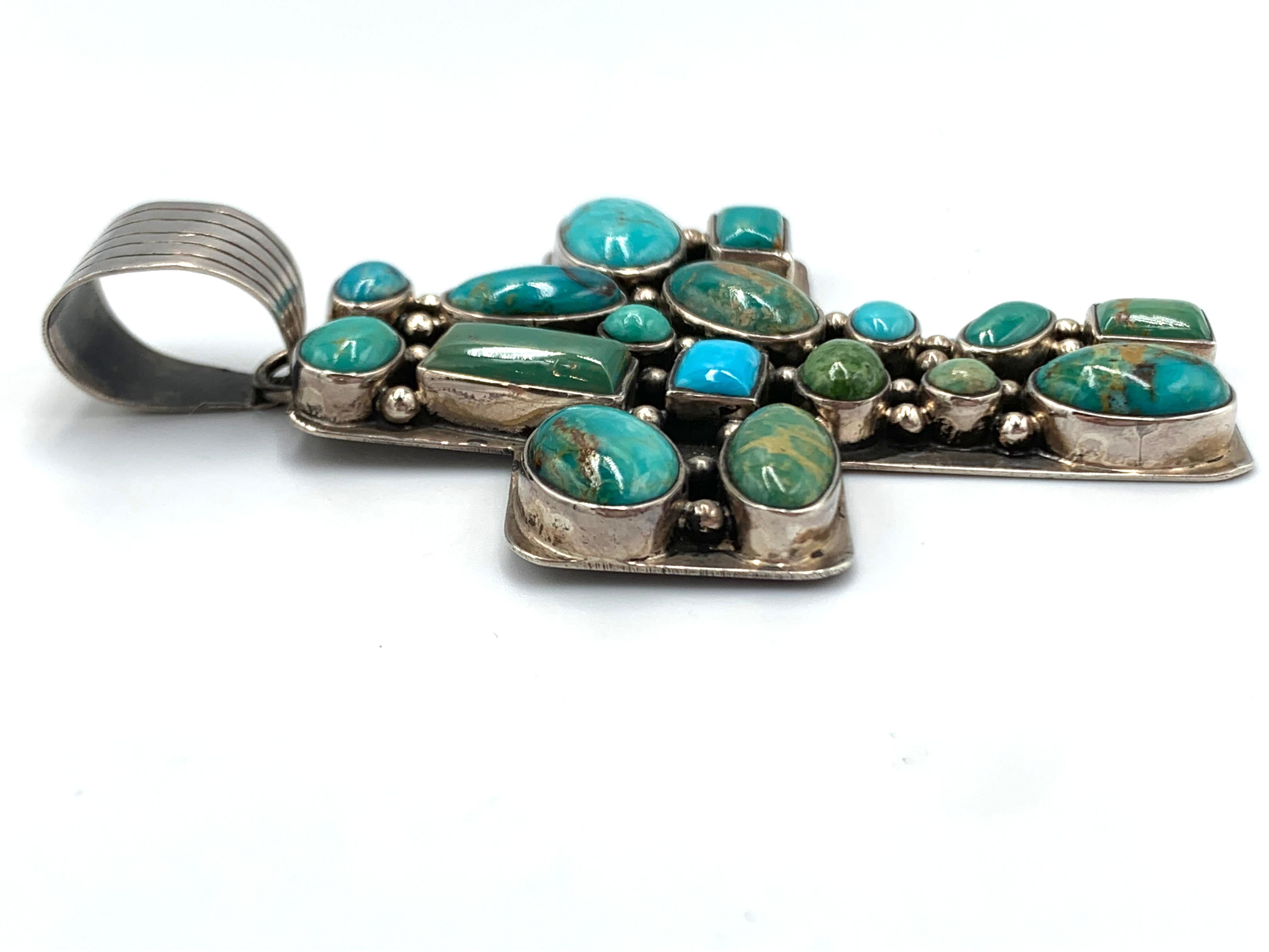 Pendentif croix en argent et turquoise par Dan Dodson Neuf - En vente à Scottsdale, AZ