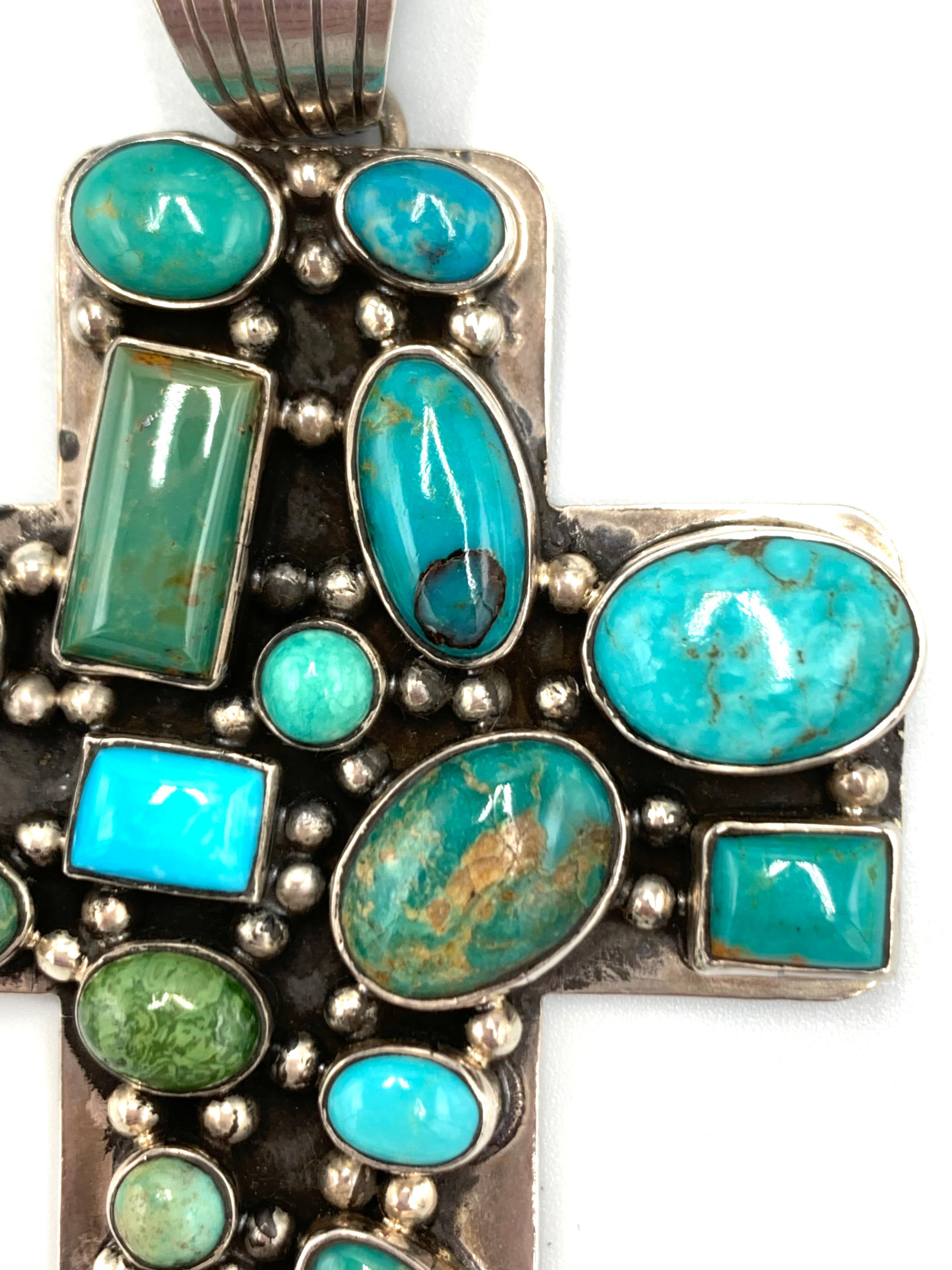Pendentif croix en argent et turquoise par Dan Dodson en vente 1