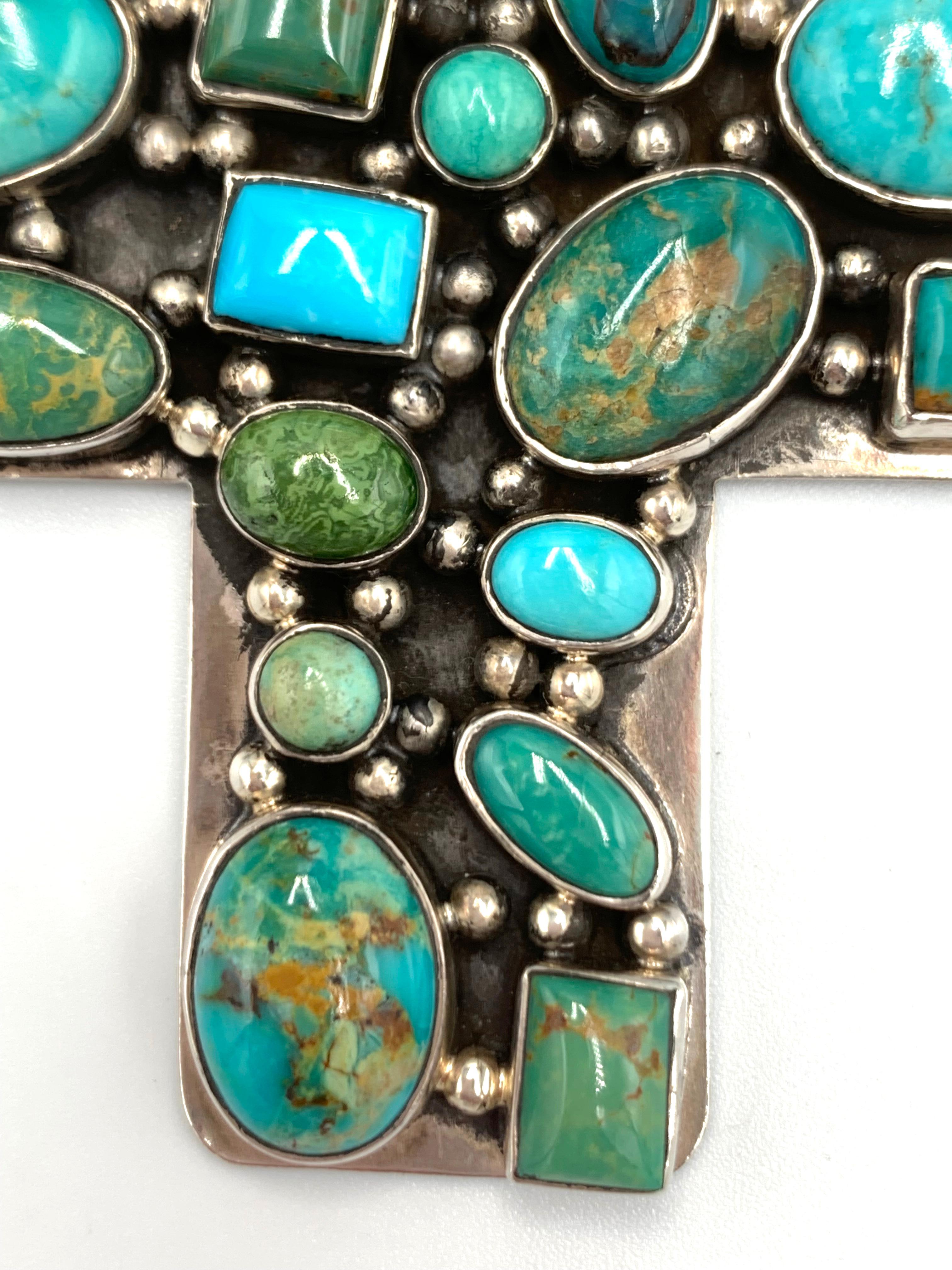 Pendentif croix en argent et turquoise par Dan Dodson en vente 2