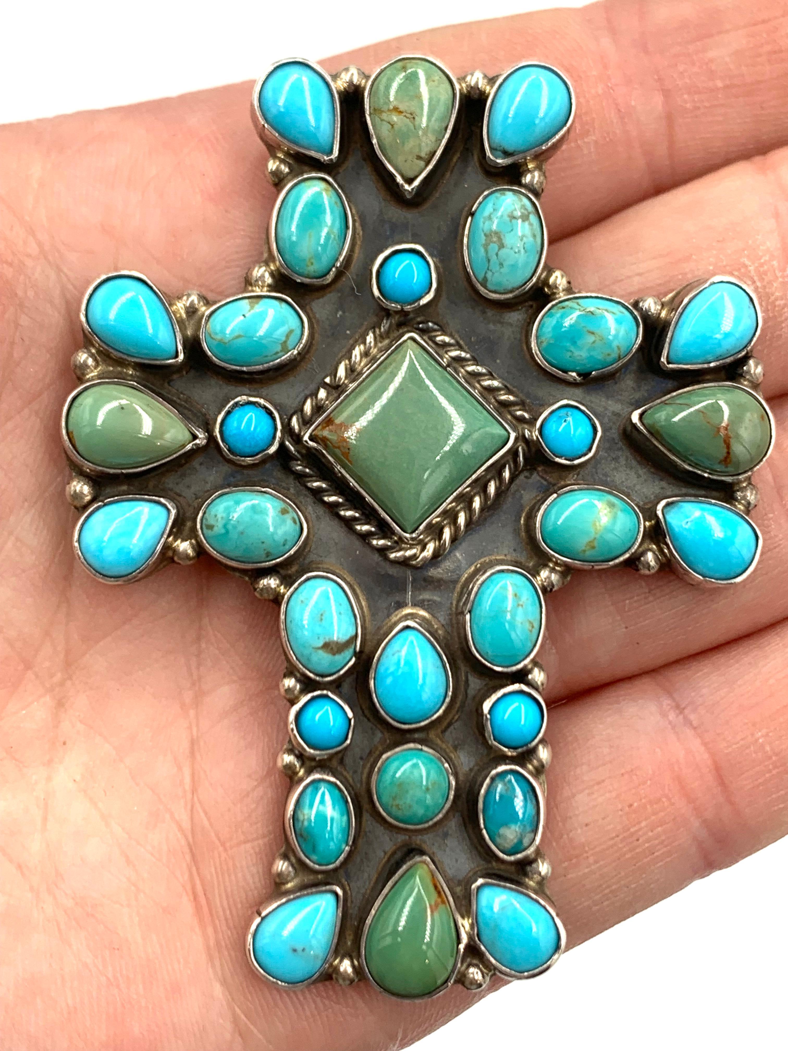 Ciondolo a croce in argento e turchese di Rocki Gorman in vendita 8