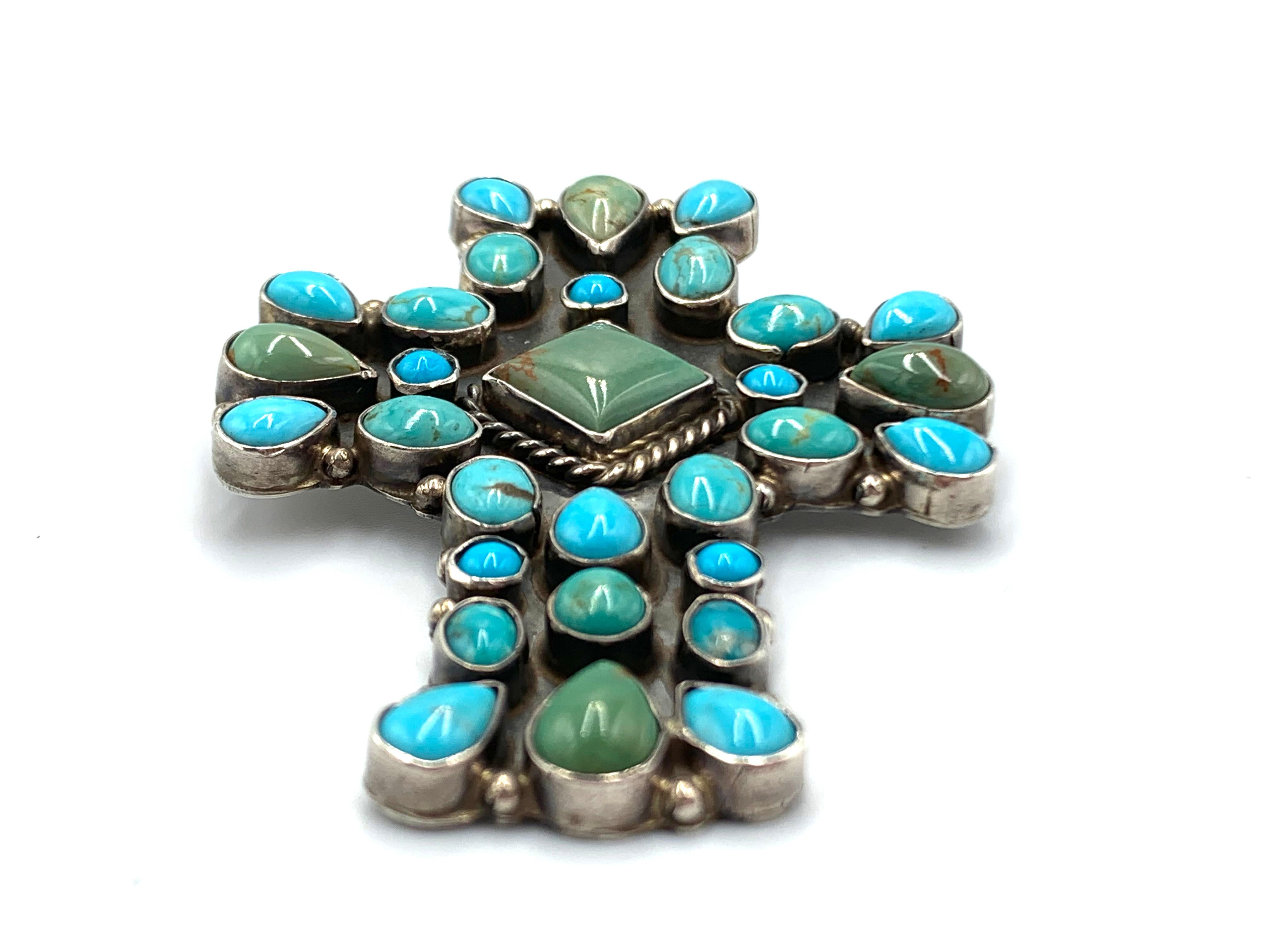 Nativo americano Ciondolo a croce in argento e turchese di Rocki Gorman in vendita