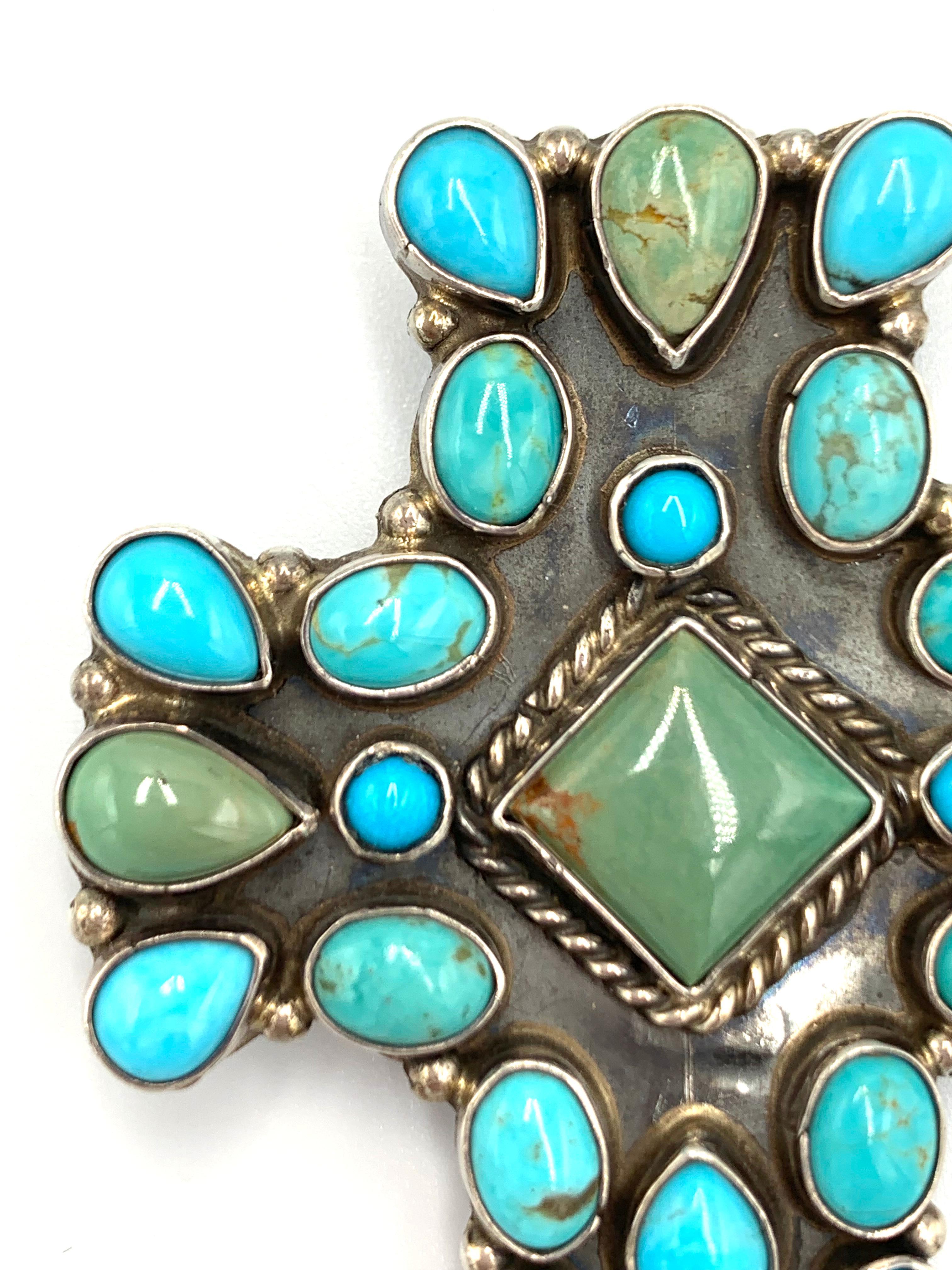 da uomo o donna Ciondolo a croce in argento e turchese di Rocki Gorman in vendita