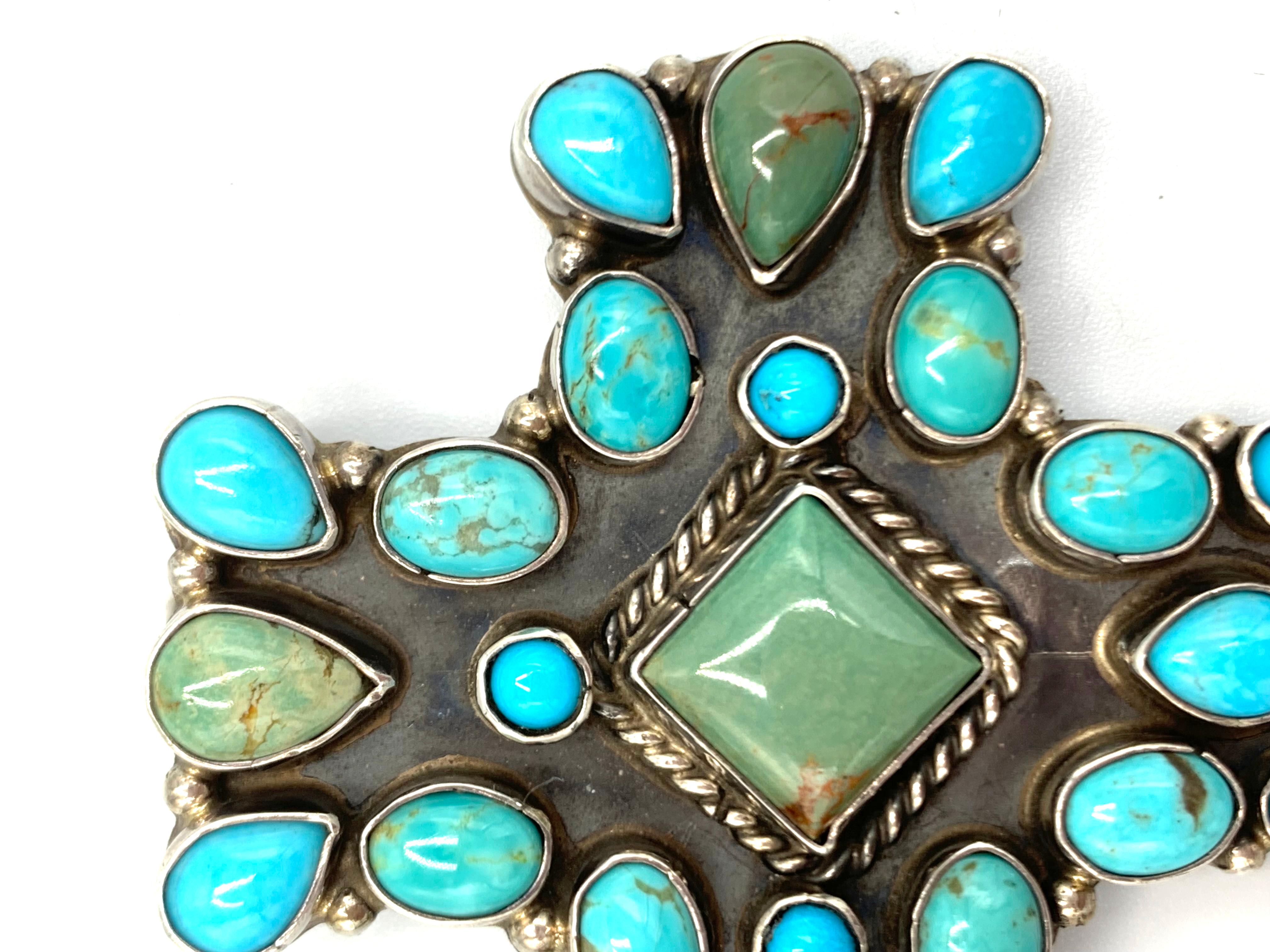 Ciondolo a croce in argento e turchese di Rocki Gorman in vendita 1