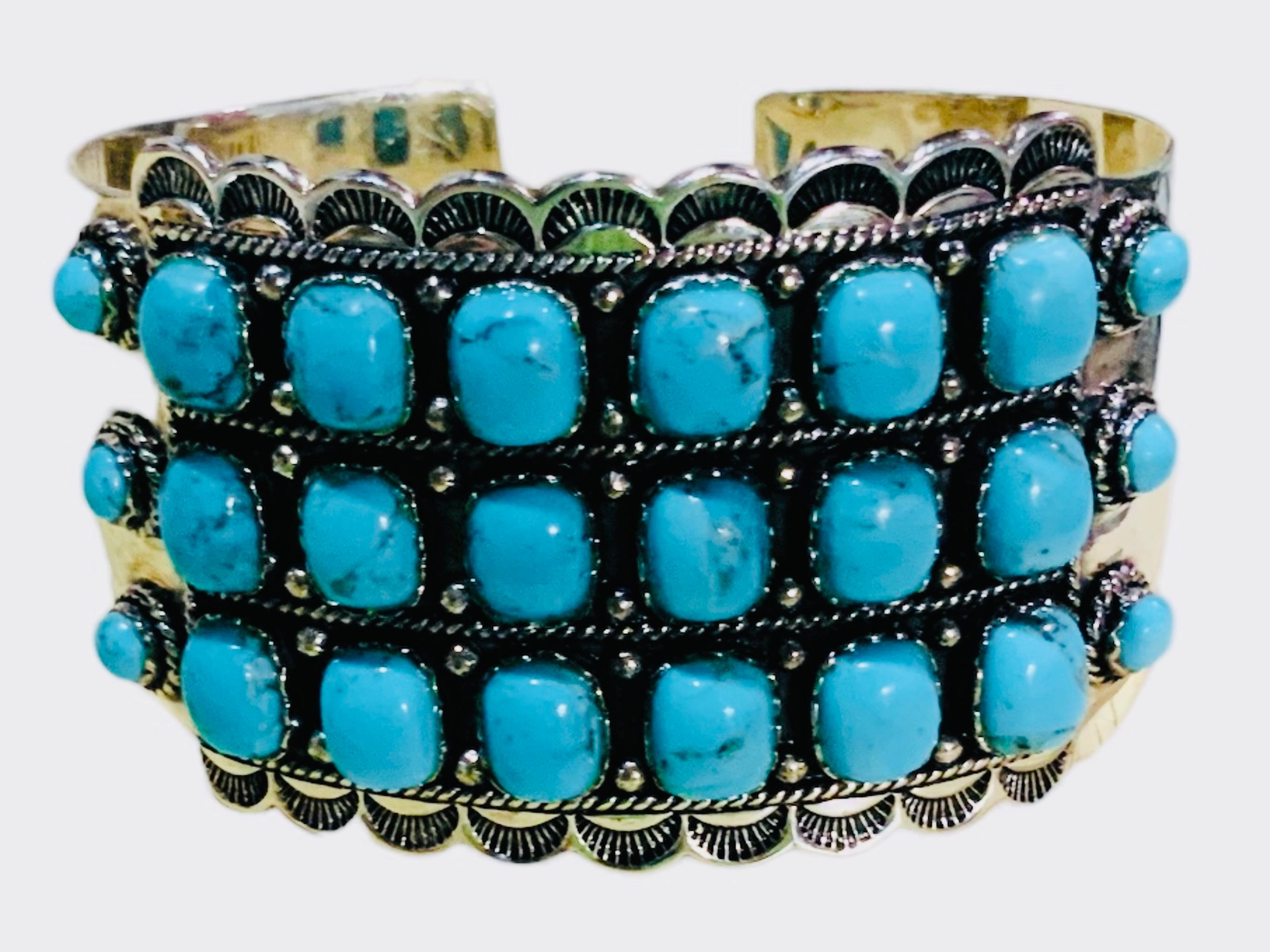  Sterling Silver and Turquoise Cuff Bracelet For Sale 5