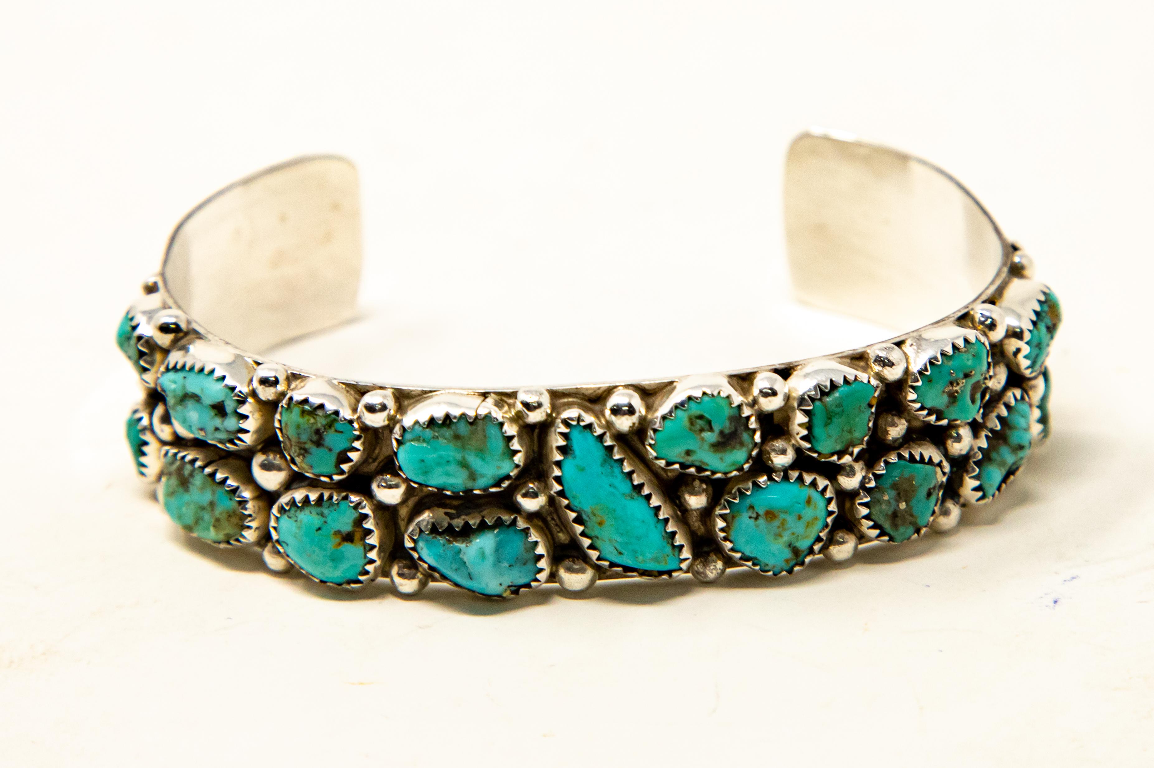 American Sterling Silver and Turquoise Cuff Bracelet For Sale