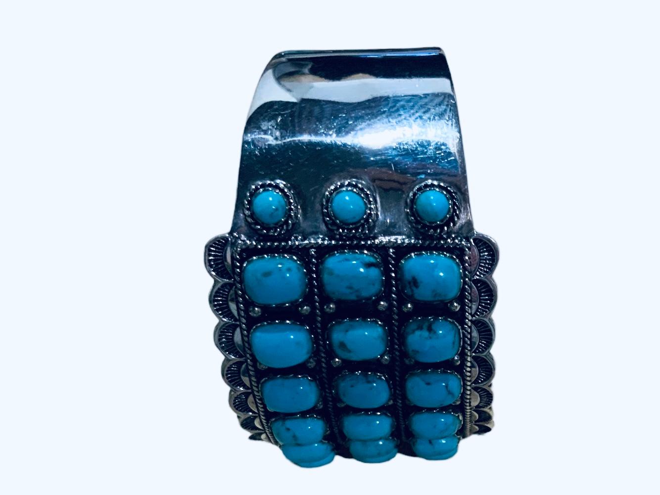 Modern  Sterling Silver and Turquoise Cuff Bracelet For Sale
