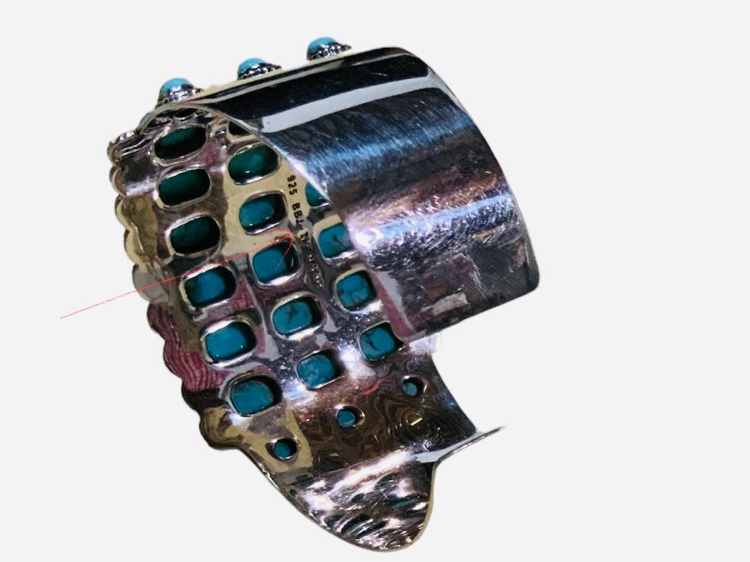 Round Cut  Sterling Silver and Turquoise Cuff Bracelet For Sale