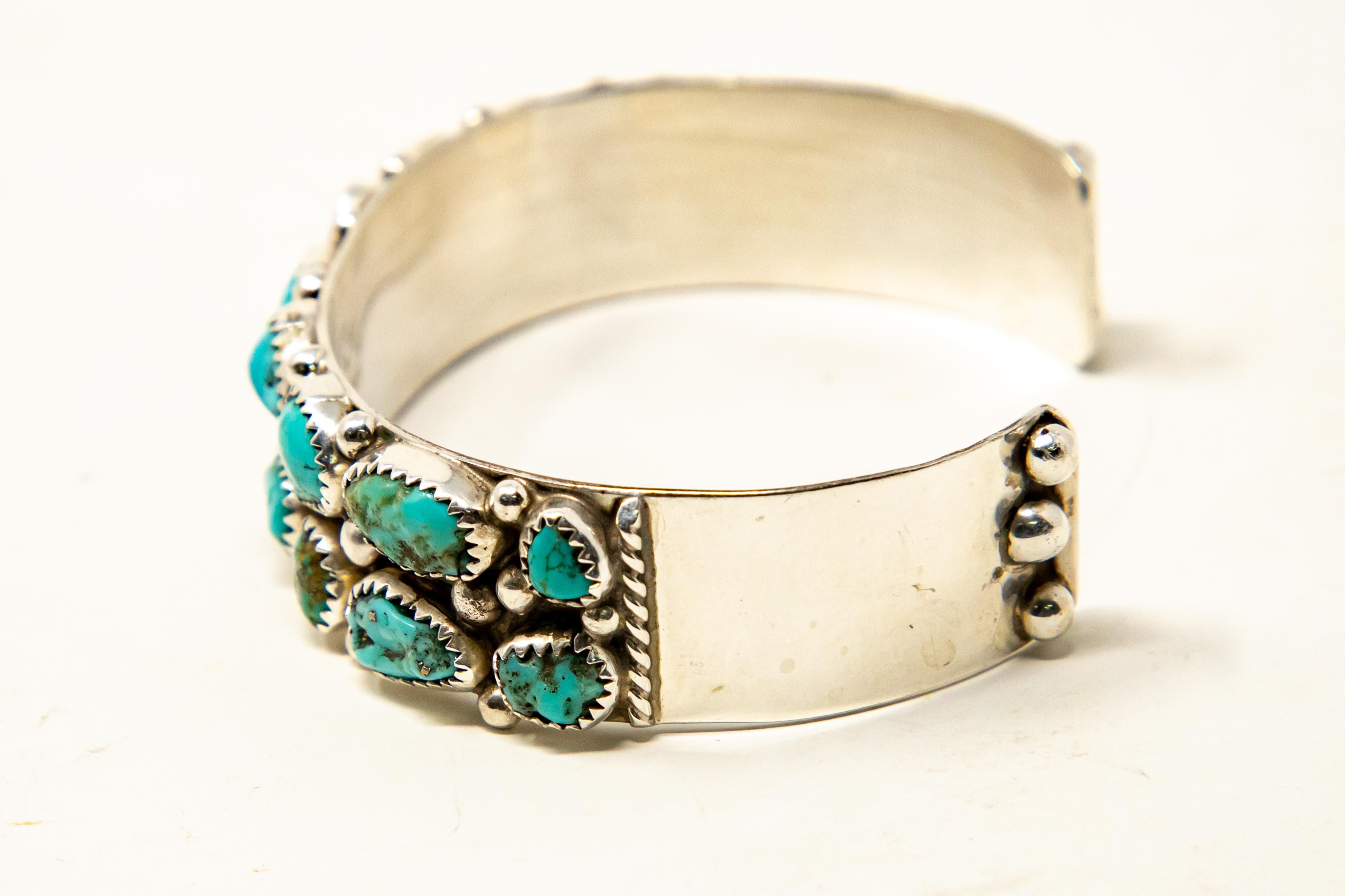 Sterling Silver and Turquoise Cuff Bracelet For Sale 1