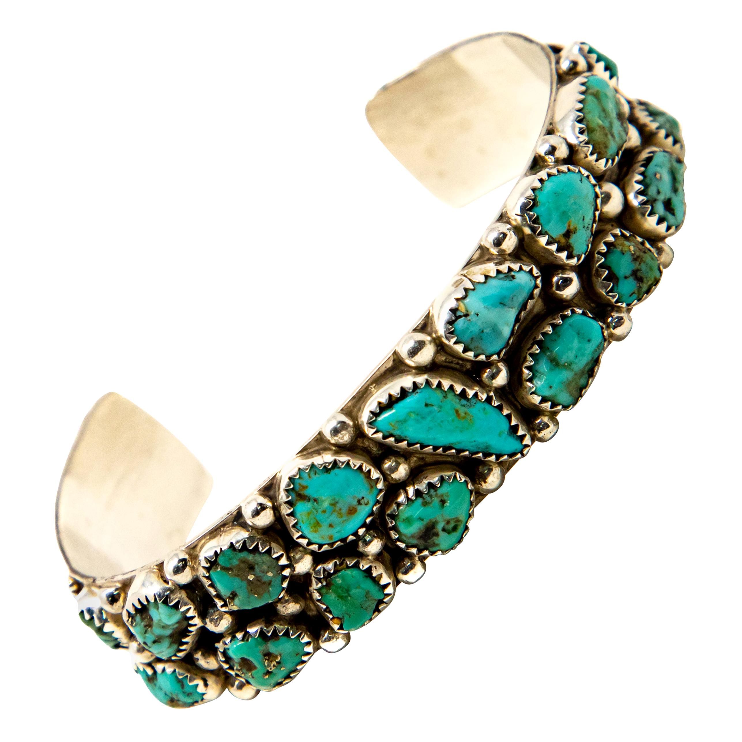 Sterling Silver and Turquoise Cuff Bracelet For Sale