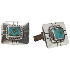 Vintage Sterling Silver and Turquoise Cufflinks