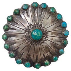 Sterling Silver and Turquoise Flower Brooch