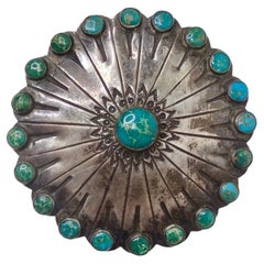 Broche à fleurs en argent sterling et turquoise