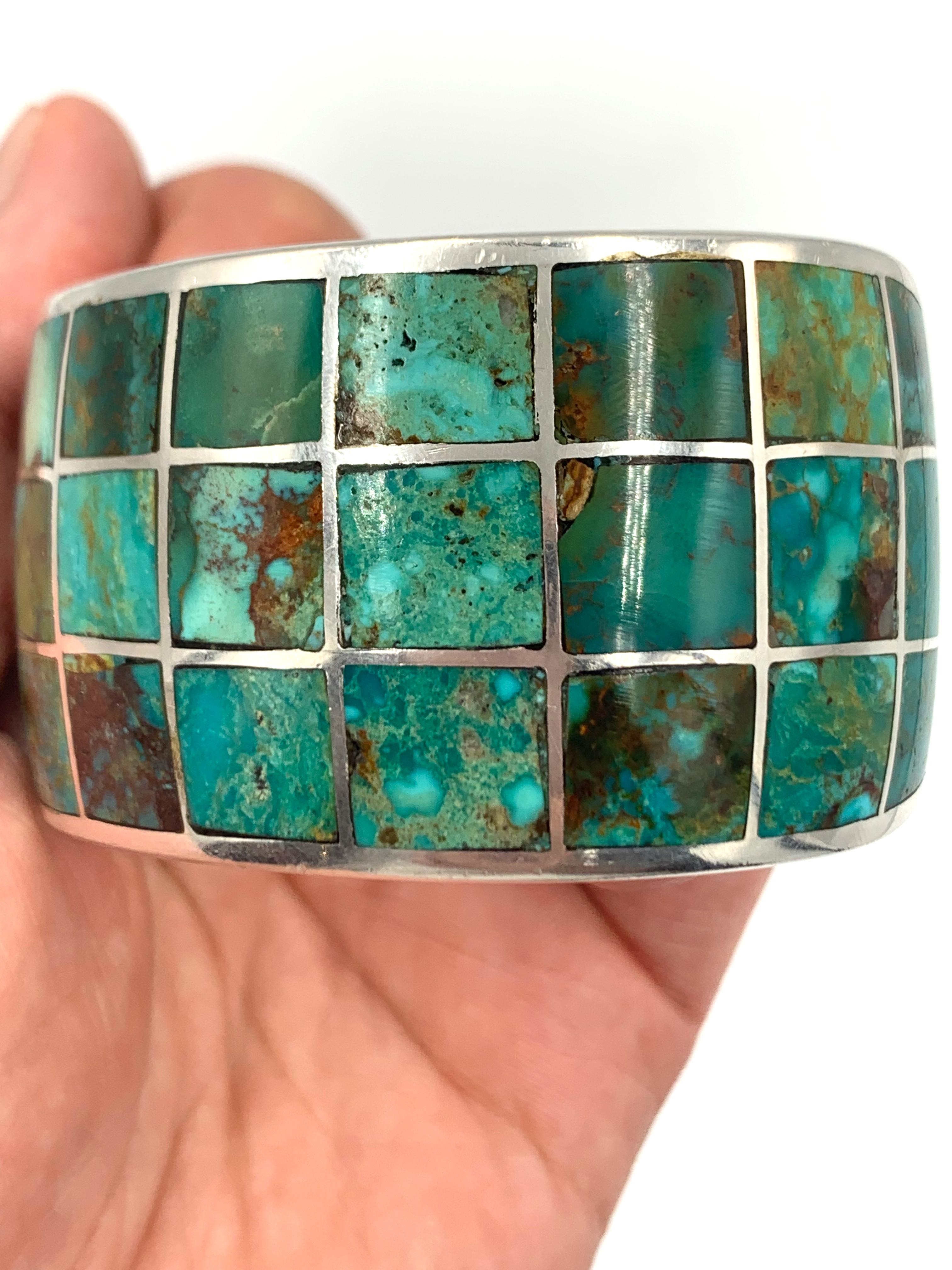 Sterling Silver and Turquoise Inlay Cuff by Jeanne & Felix Tsinijinnie For Sale 8