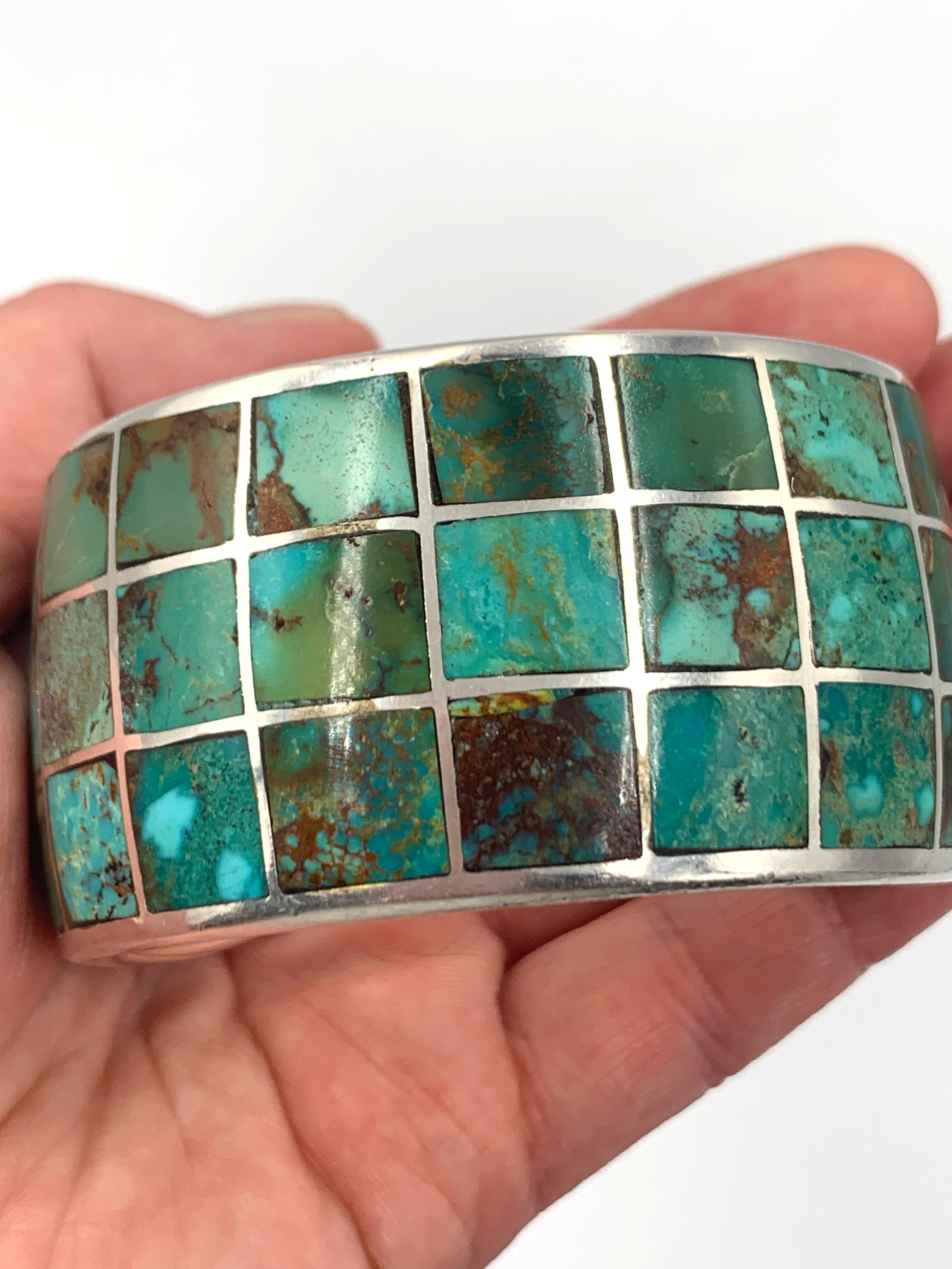 Sterling Silver and Turquoise Inlay Cuff by Jeanne & Felix Tsinijinnie For Sale 9