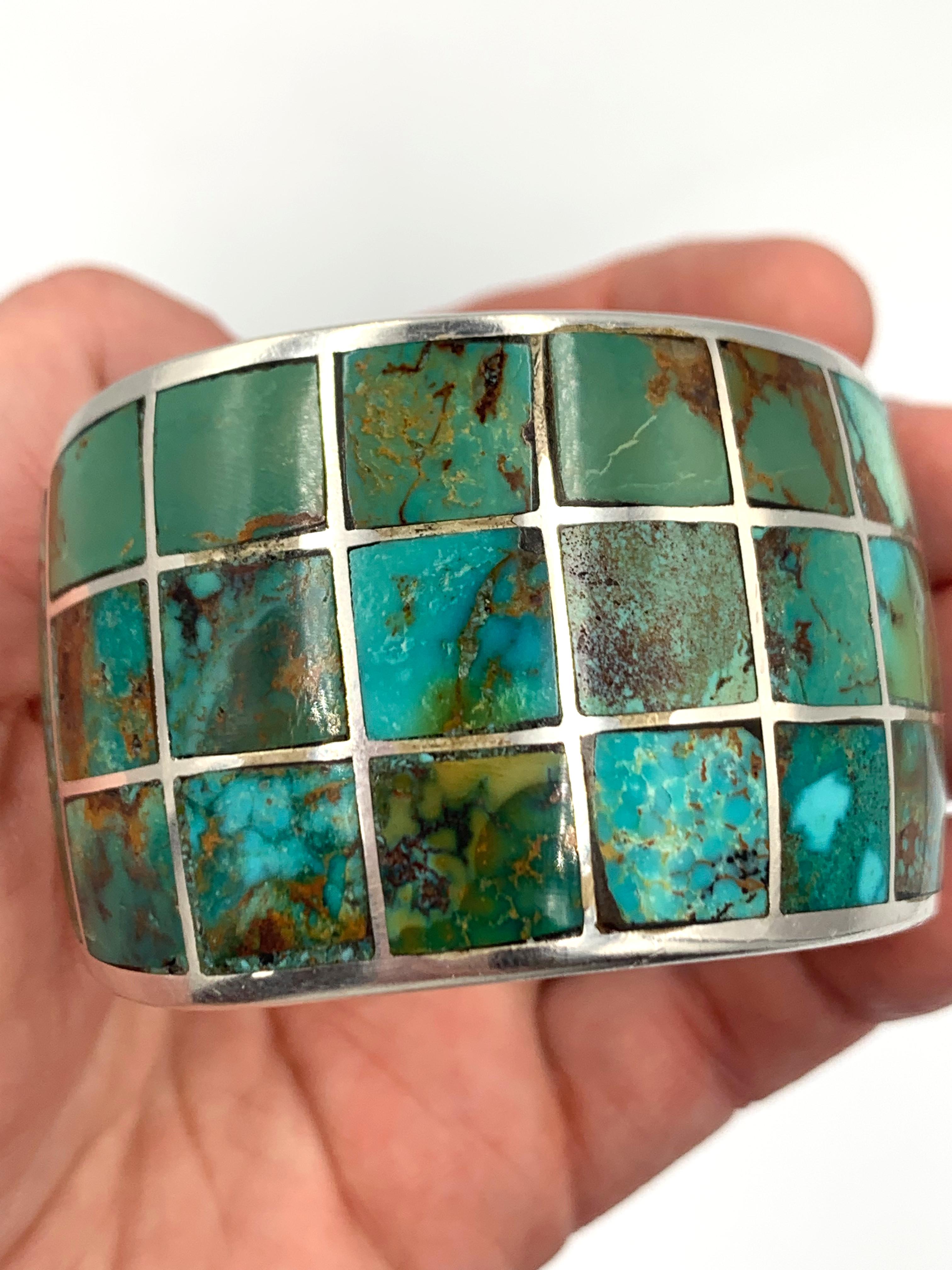 Sterling Silver and Turquoise Inlay Cuff by Jeanne & Felix Tsinijinnie For Sale 10