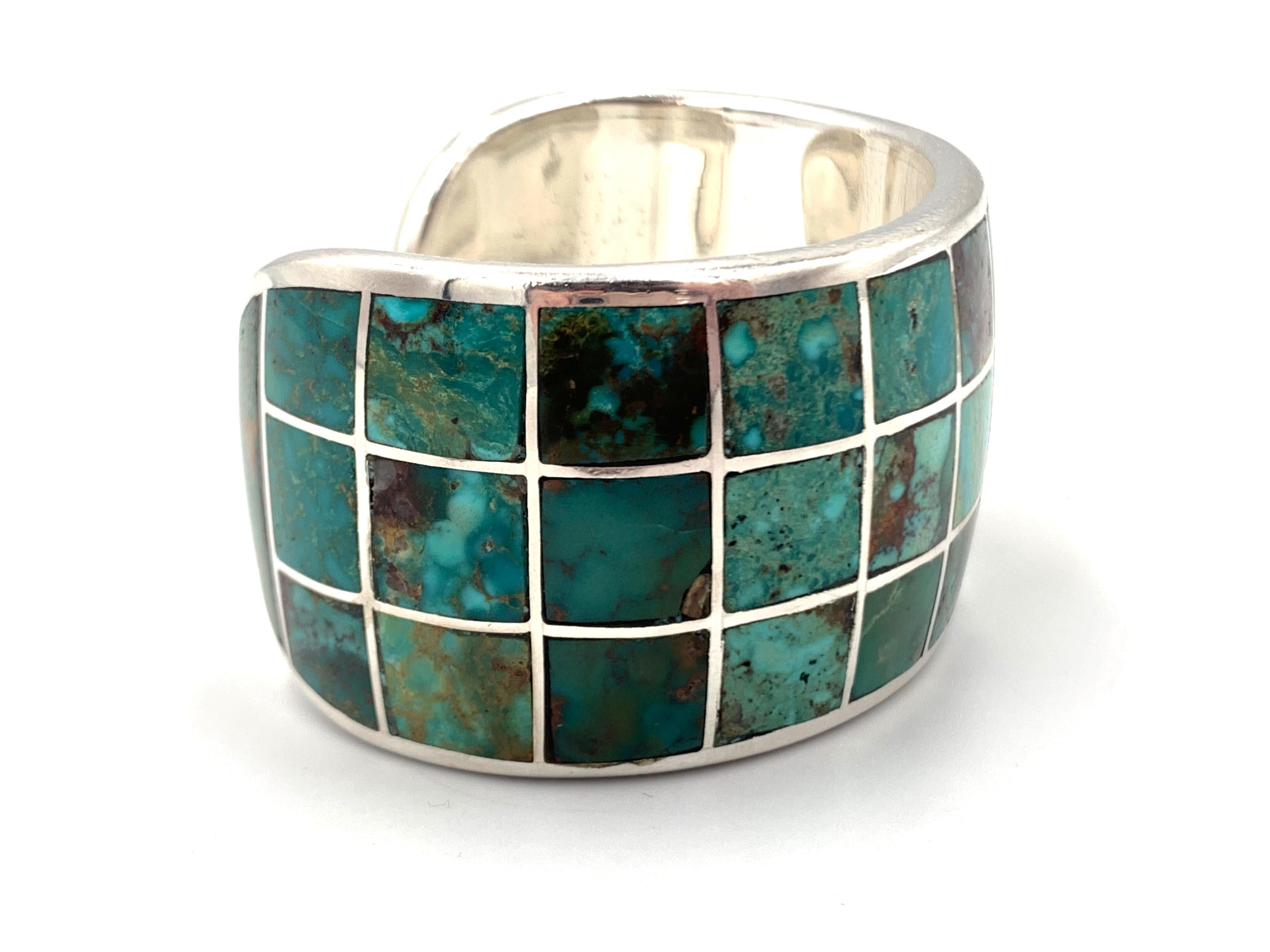 Sterling Silver and Turquoise Inlay Cuff by Jeanne & Felix Tsinijinnie For Sale 1