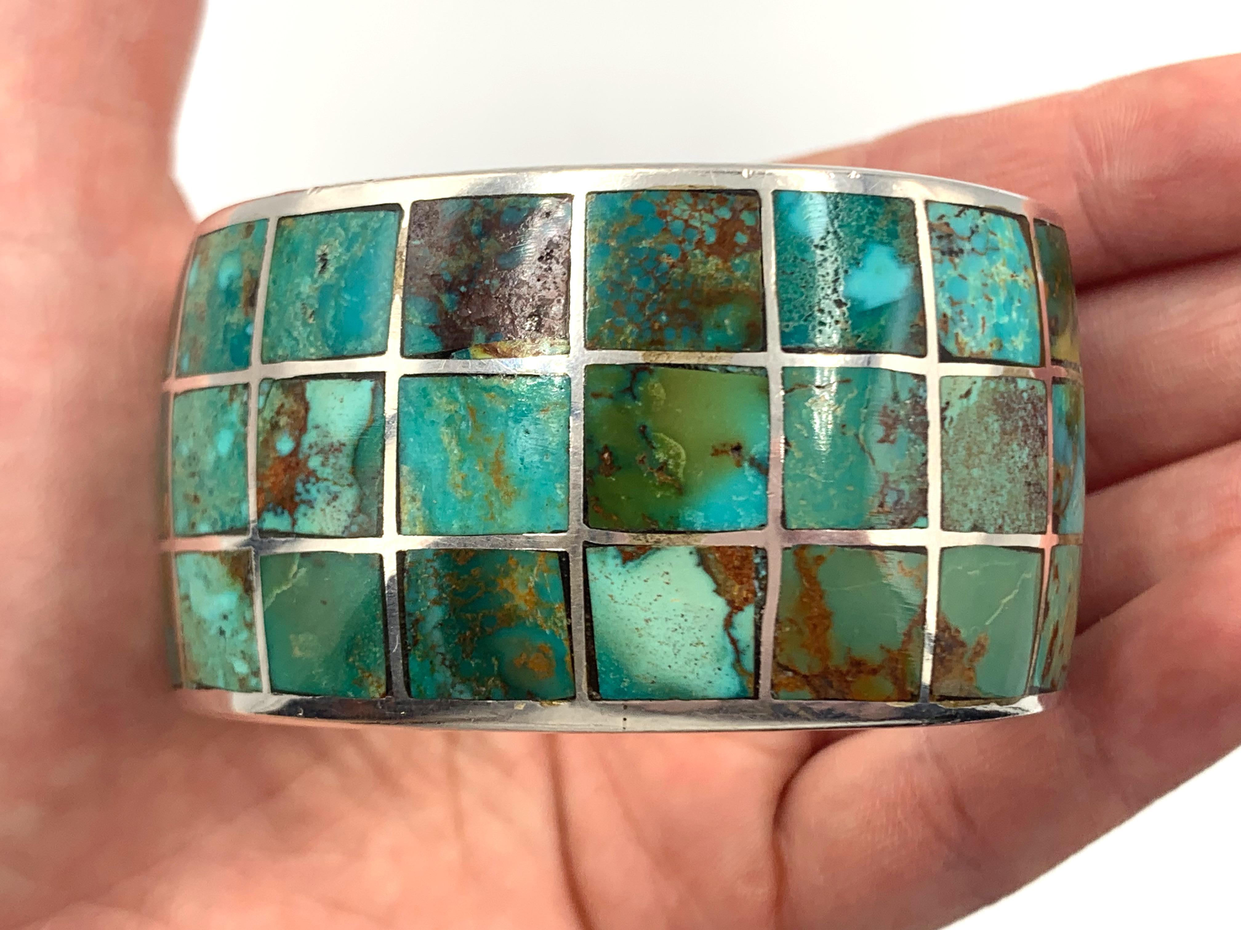 Sterling Silver and Turquoise Inlay Cuff by Jeanne & Felix Tsinijinnie For Sale 3