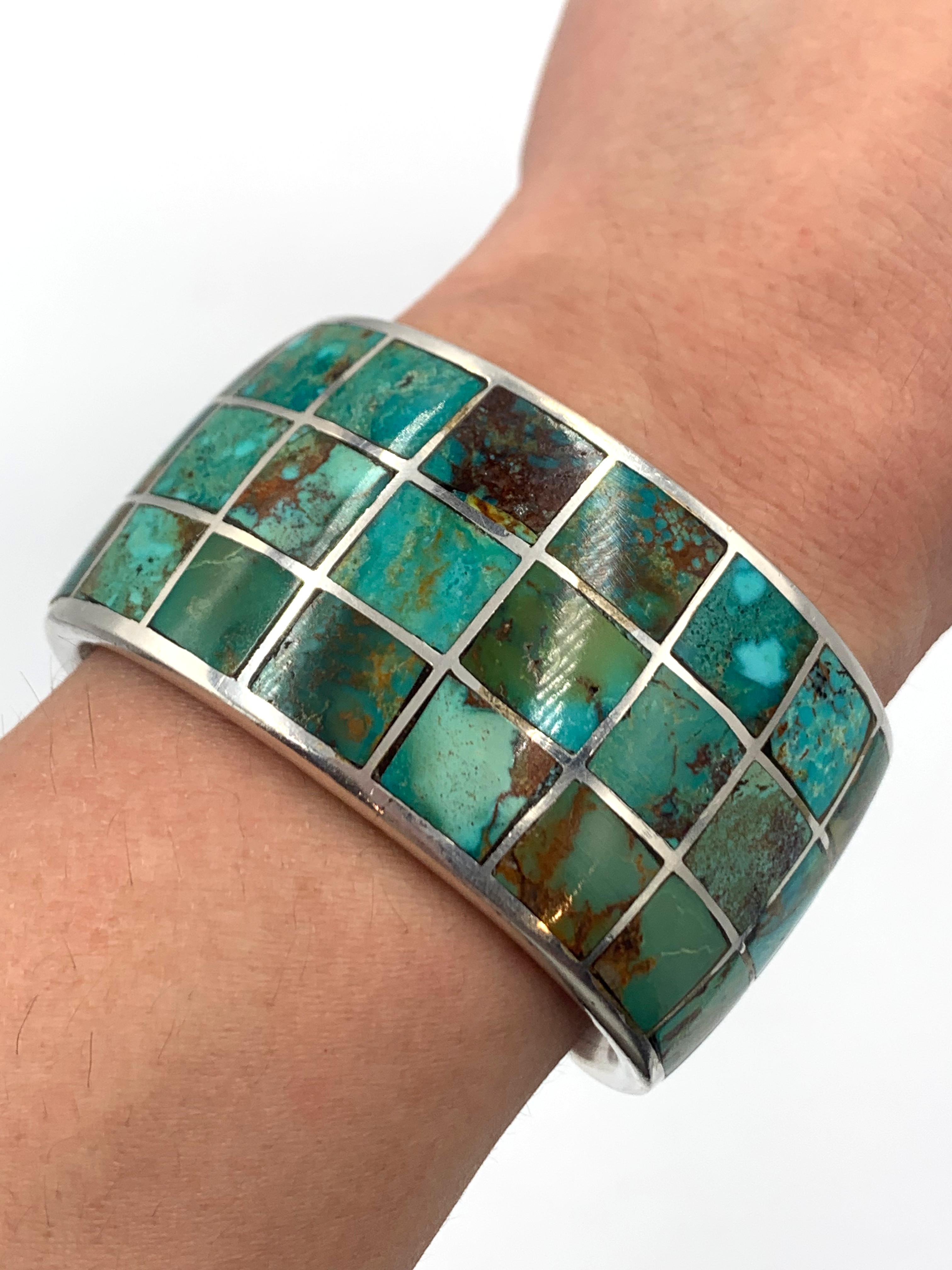 Sterling Silver and Turquoise Inlay Cuff by Jeanne & Felix Tsinijinnie For Sale 4
