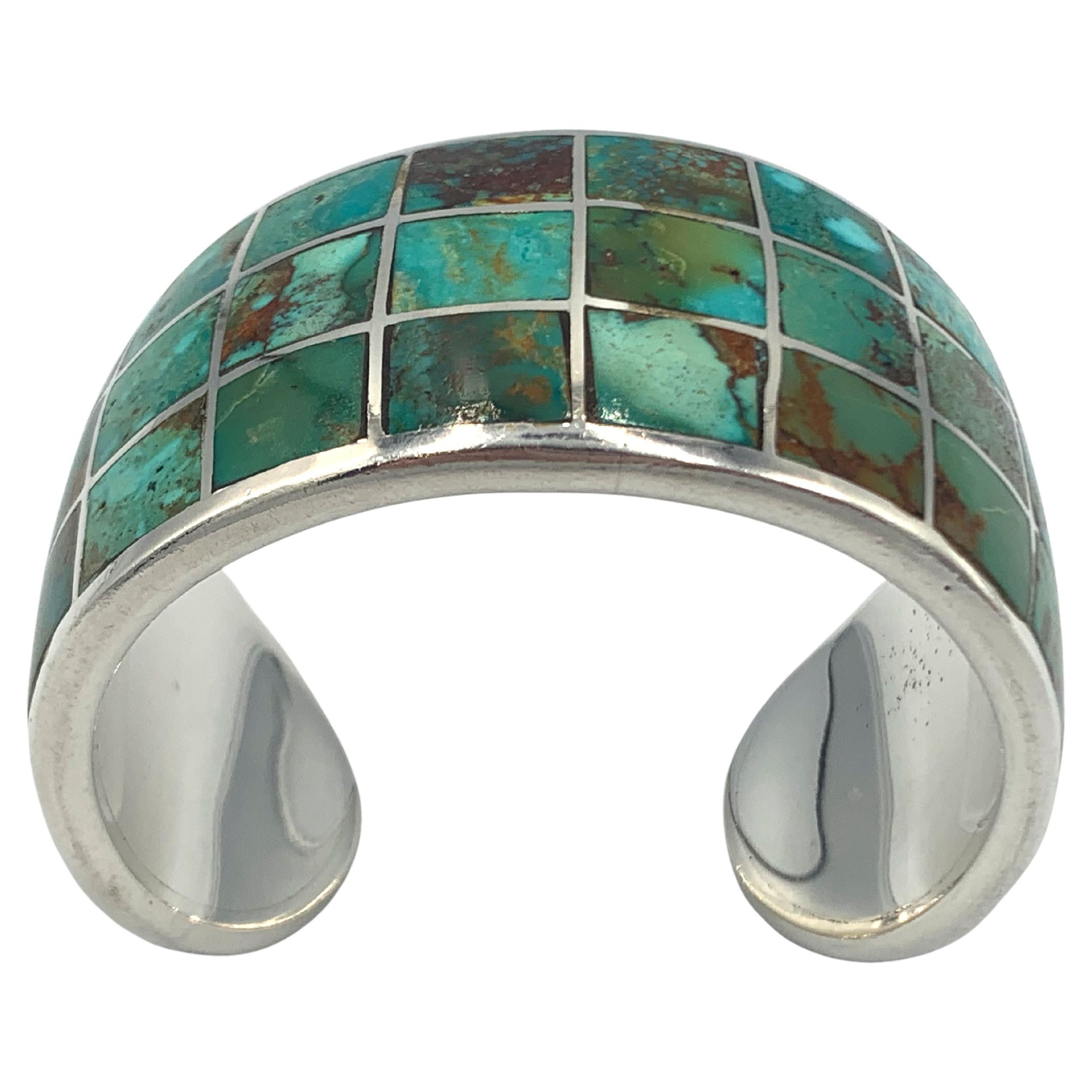 Sterling Silver and Turquoise Inlay Cuff by Jeanne & Felix Tsinijinnie For Sale