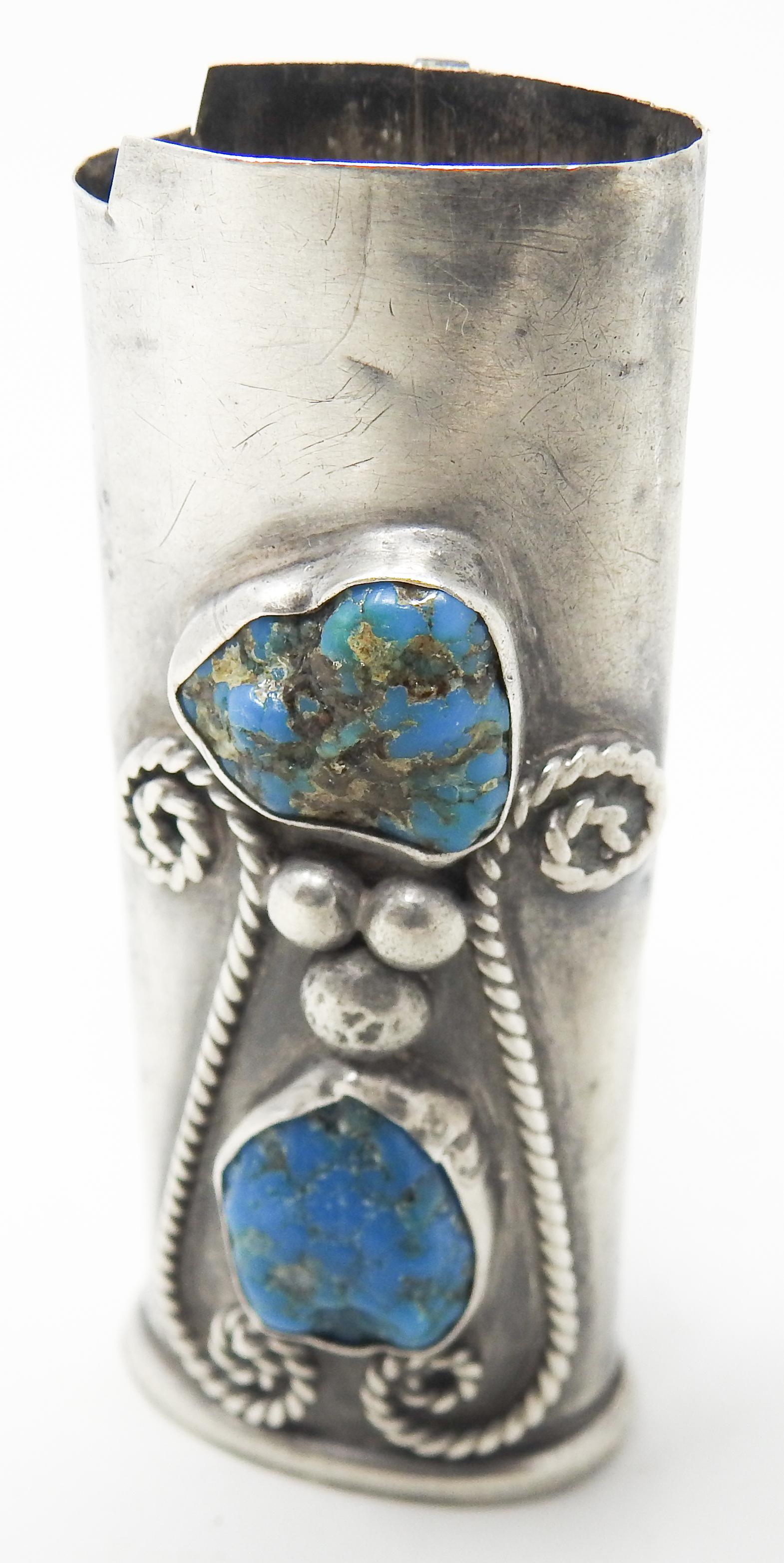 20th Century Sterling Silver and Turquoise Lighter Case For Sale