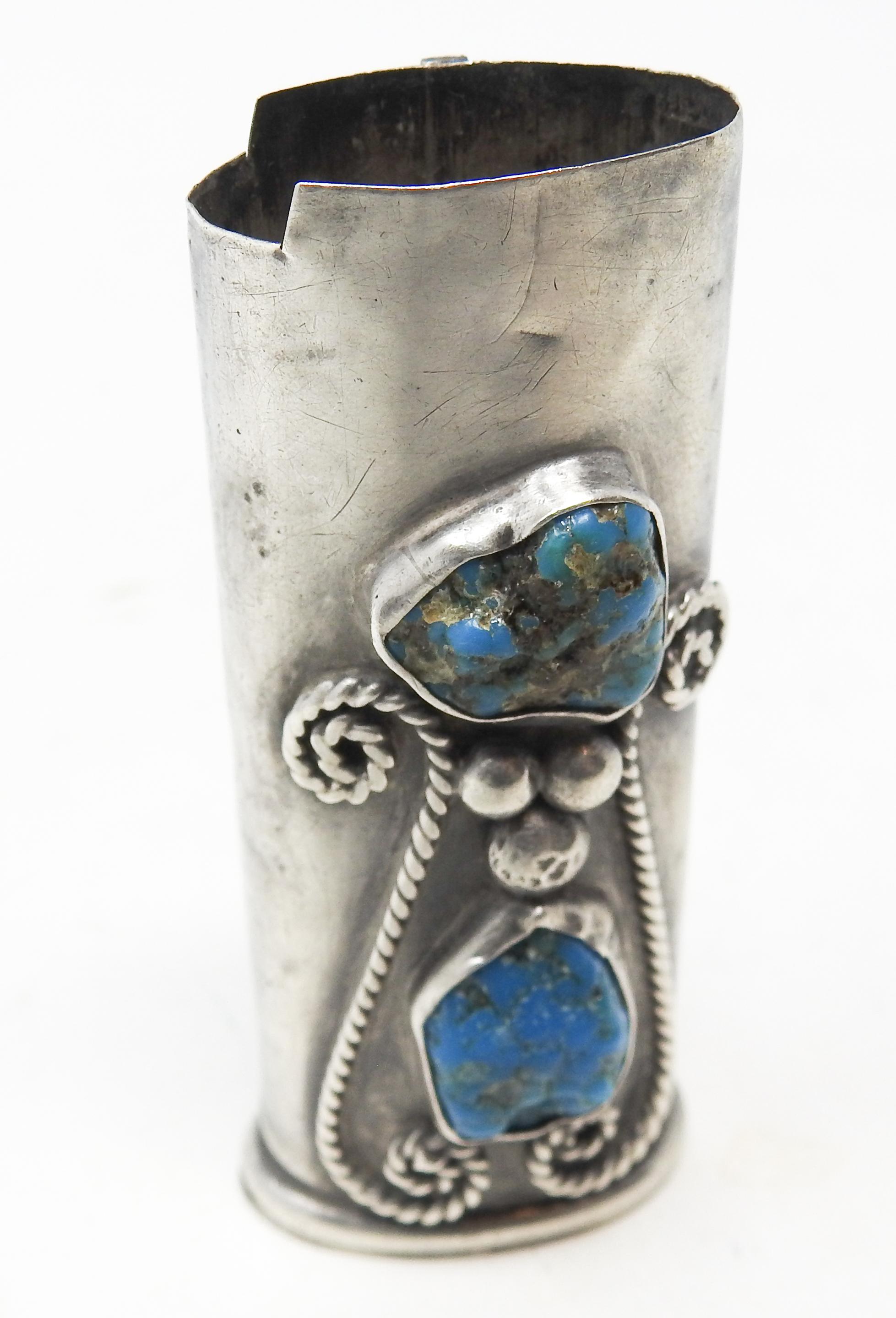 Hand-Crafted Sterling Silver and Turquoise Lighter Case For Sale