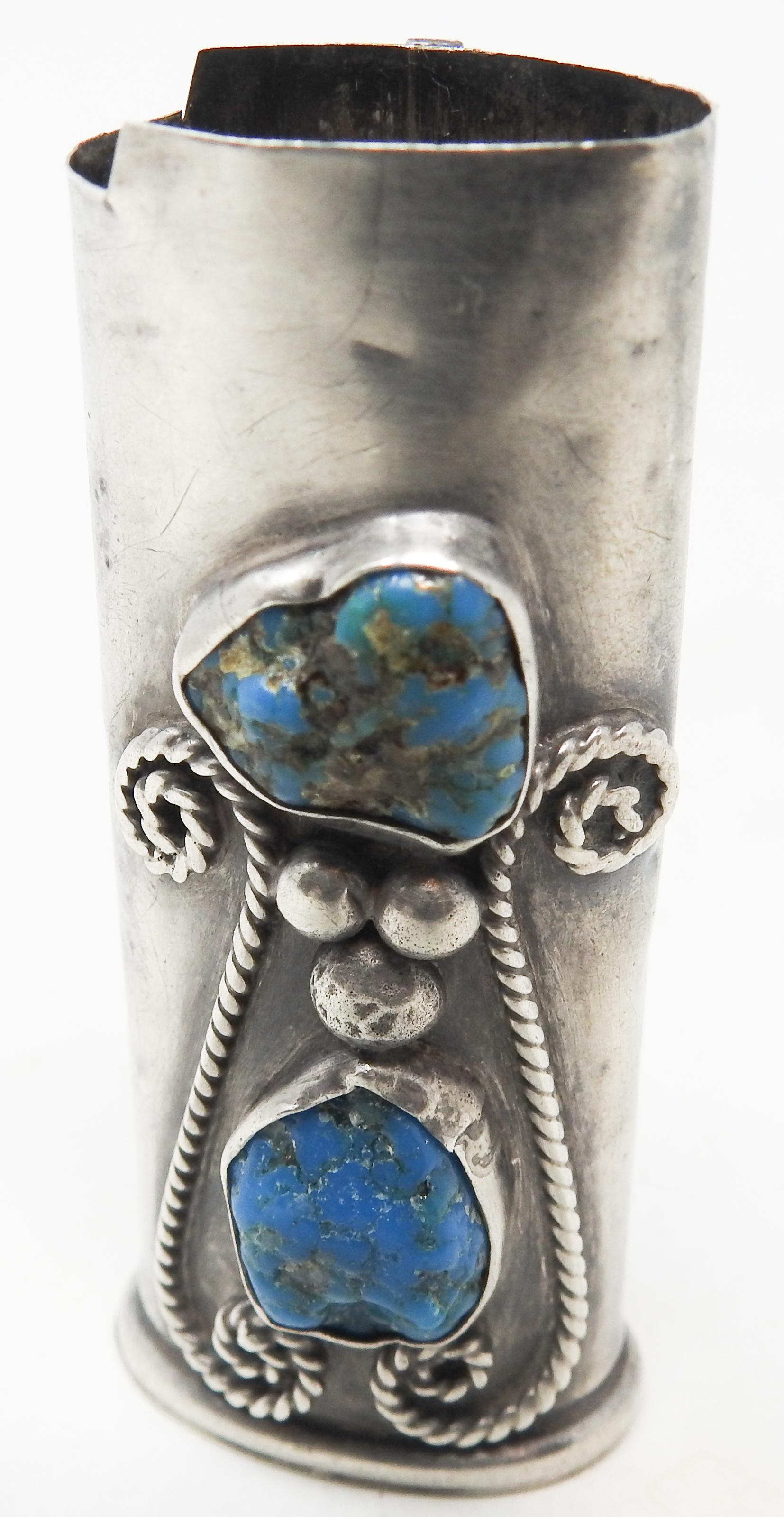 Sterling Silver and Turquoise Lighter Case In Distressed Condition For Sale In Cookeville, TN