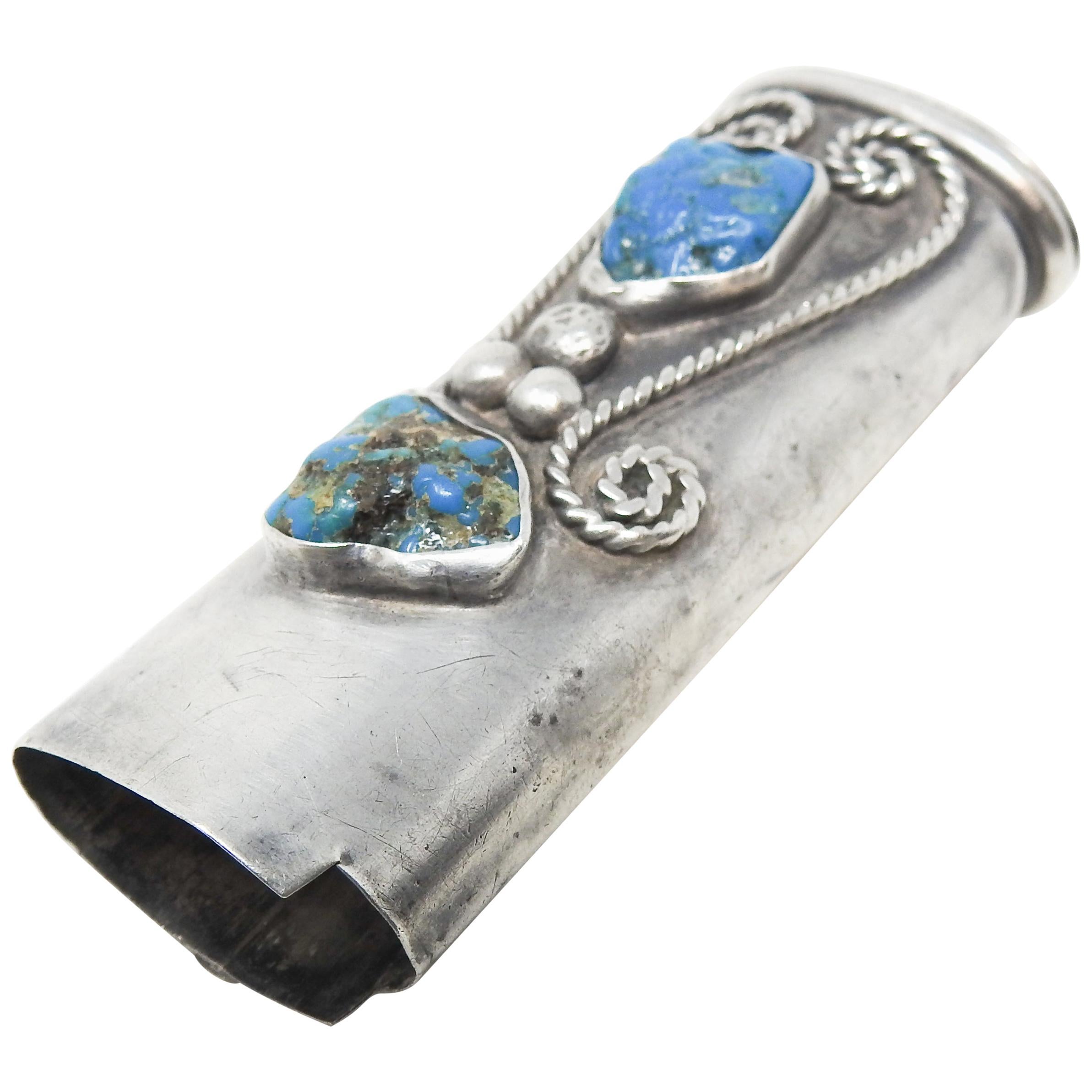 Sterling Silver and Turquoise Lighter Case For Sale