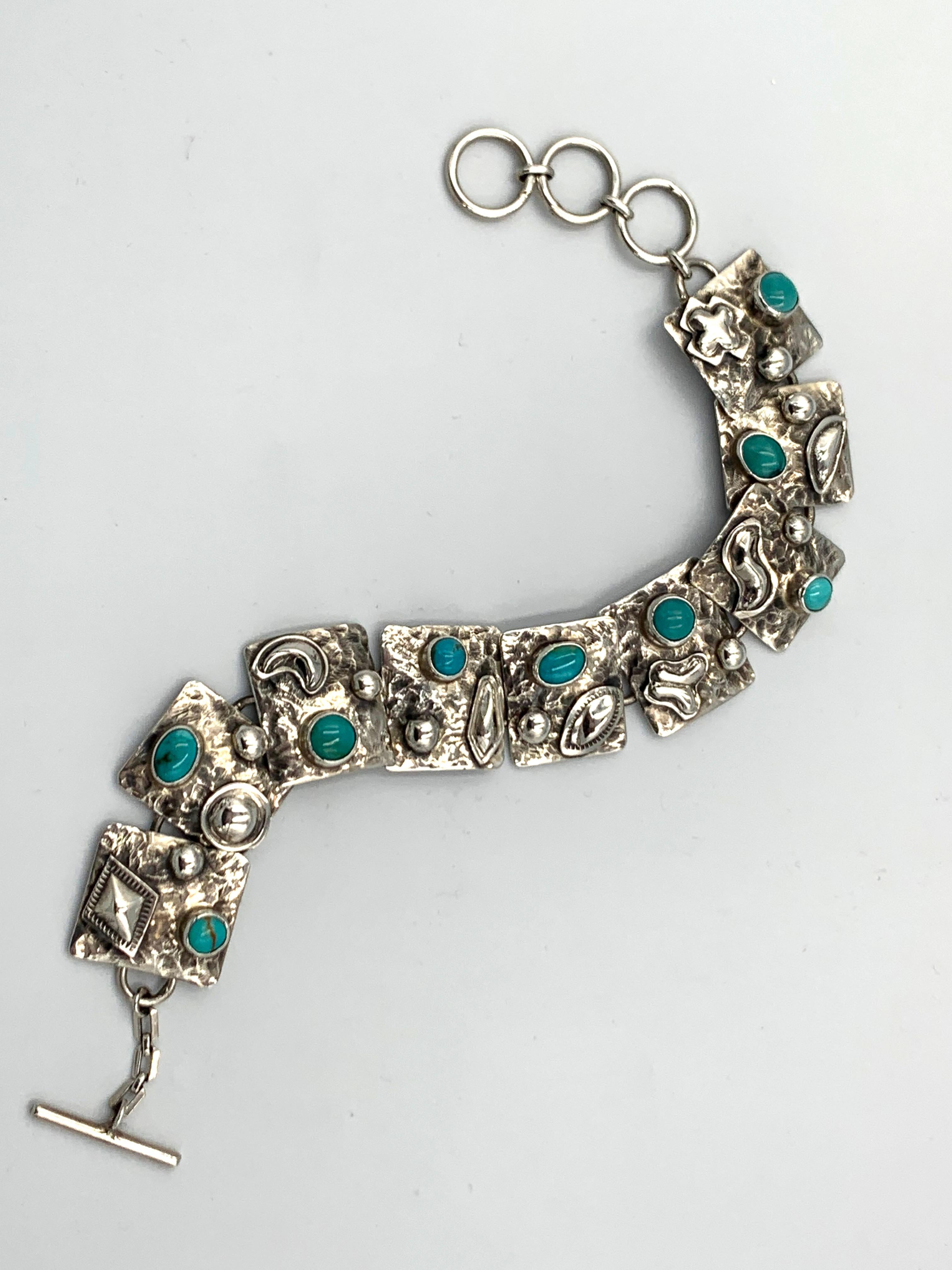 Bracelet à maillons en argent sterling et turquoise de l'orfèvre Navajo Ronnie Willie en vente 7