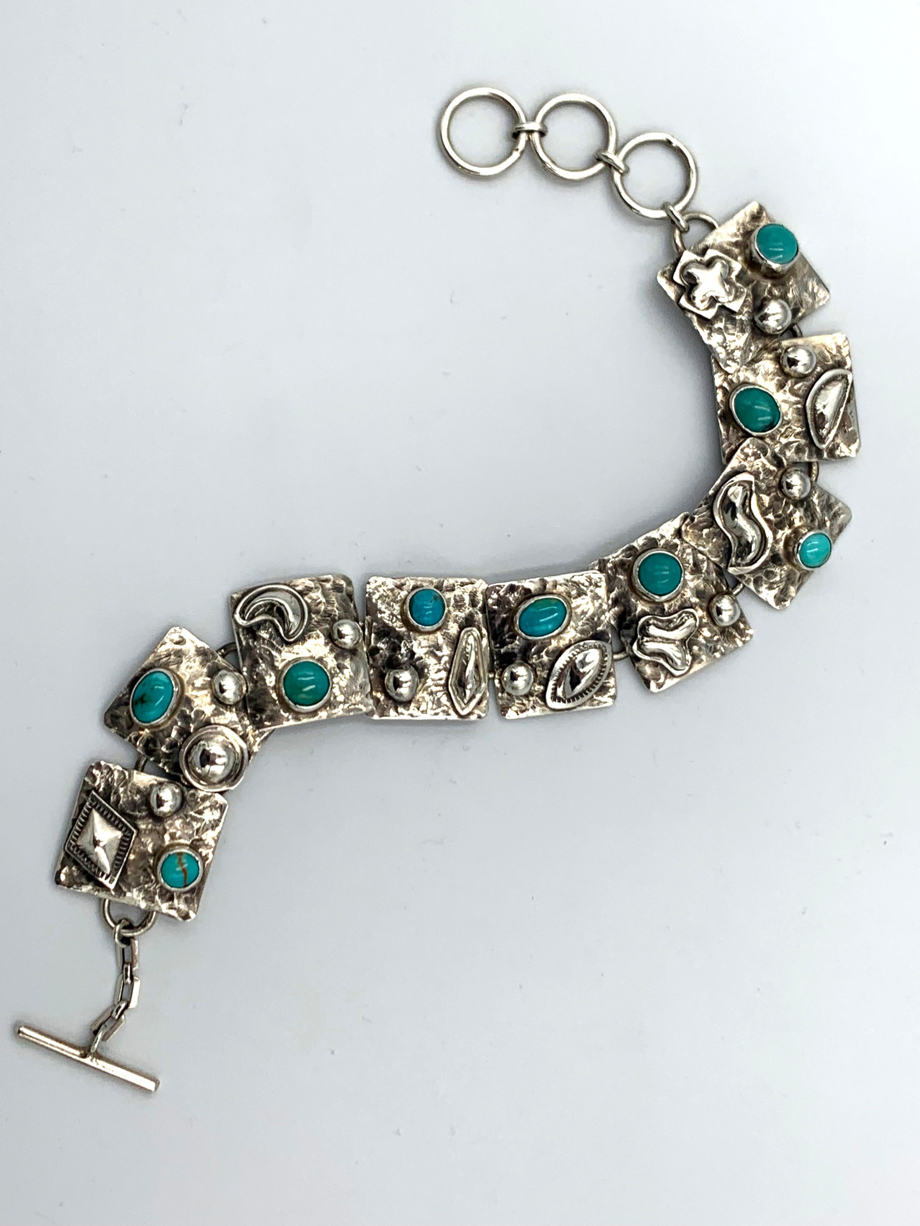 Bracelet à maillons en argent sterling et turquoise de l'orfèvre Navajo Ronnie Willie en vente 8