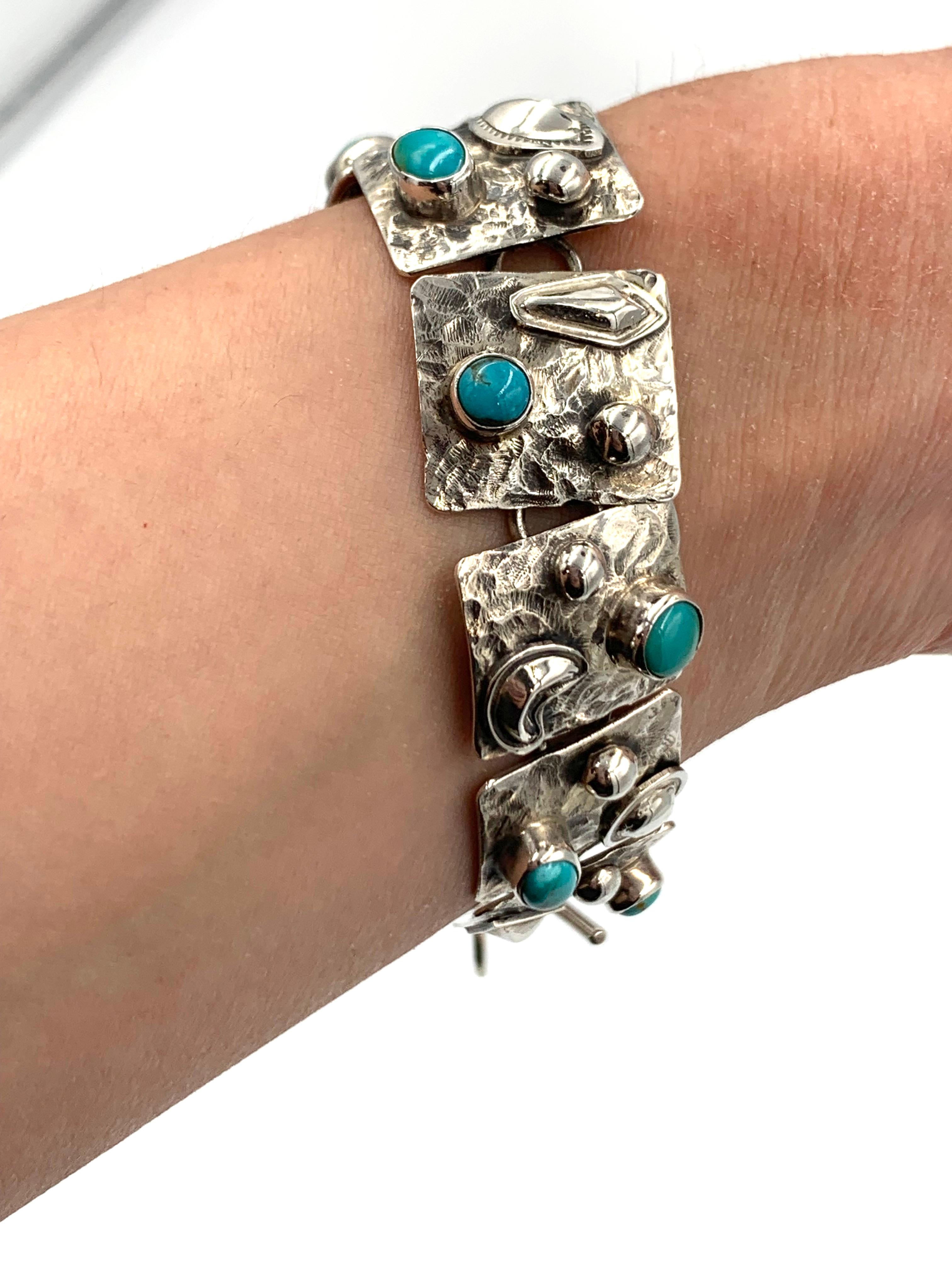 Bracelet à maillons en argent sterling et turquoise de l'orfèvre Navajo Ronnie Willie en vente 9