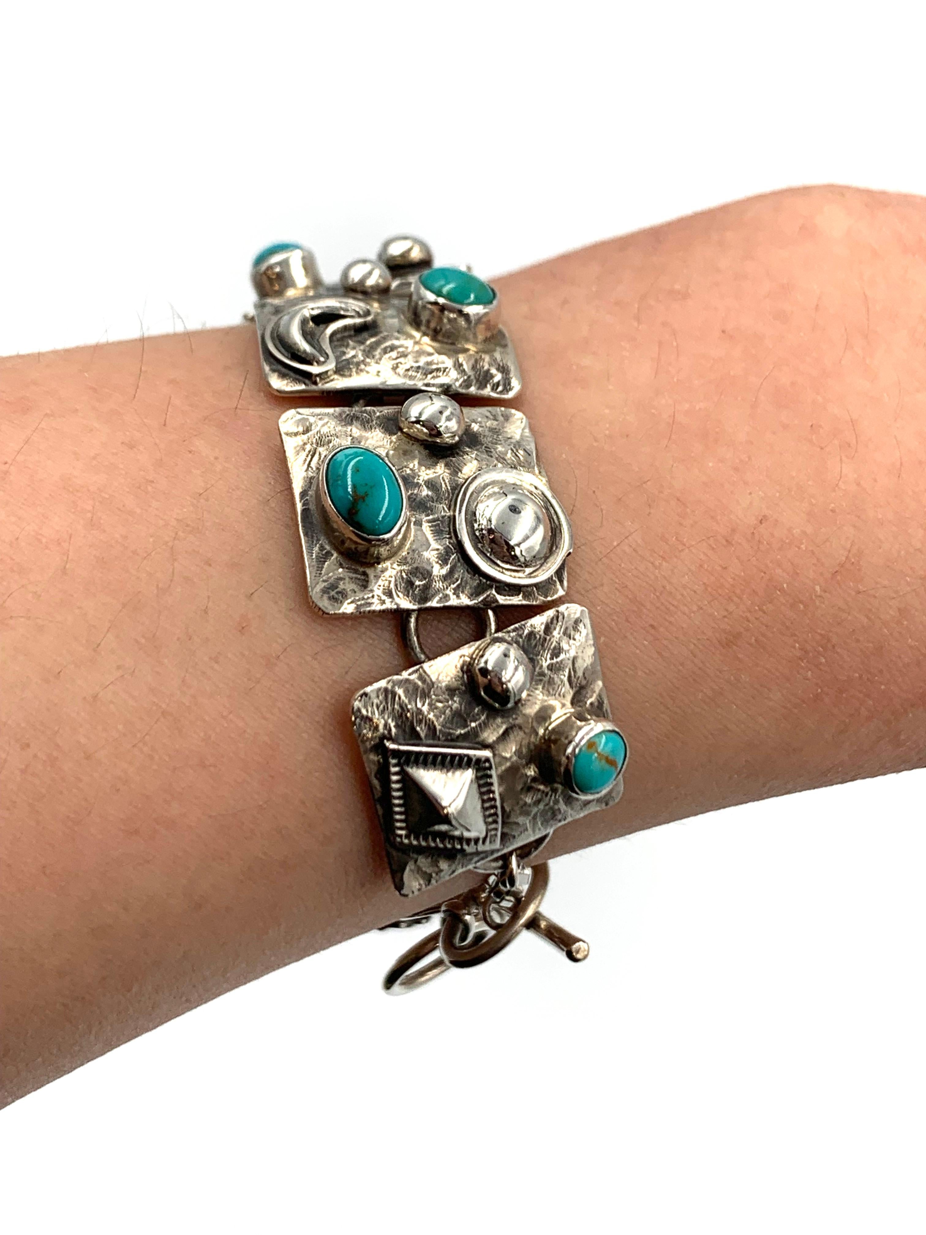 Bracelet à maillons en argent sterling et turquoise de l'orfèvre Navajo Ronnie Willie en vente 11