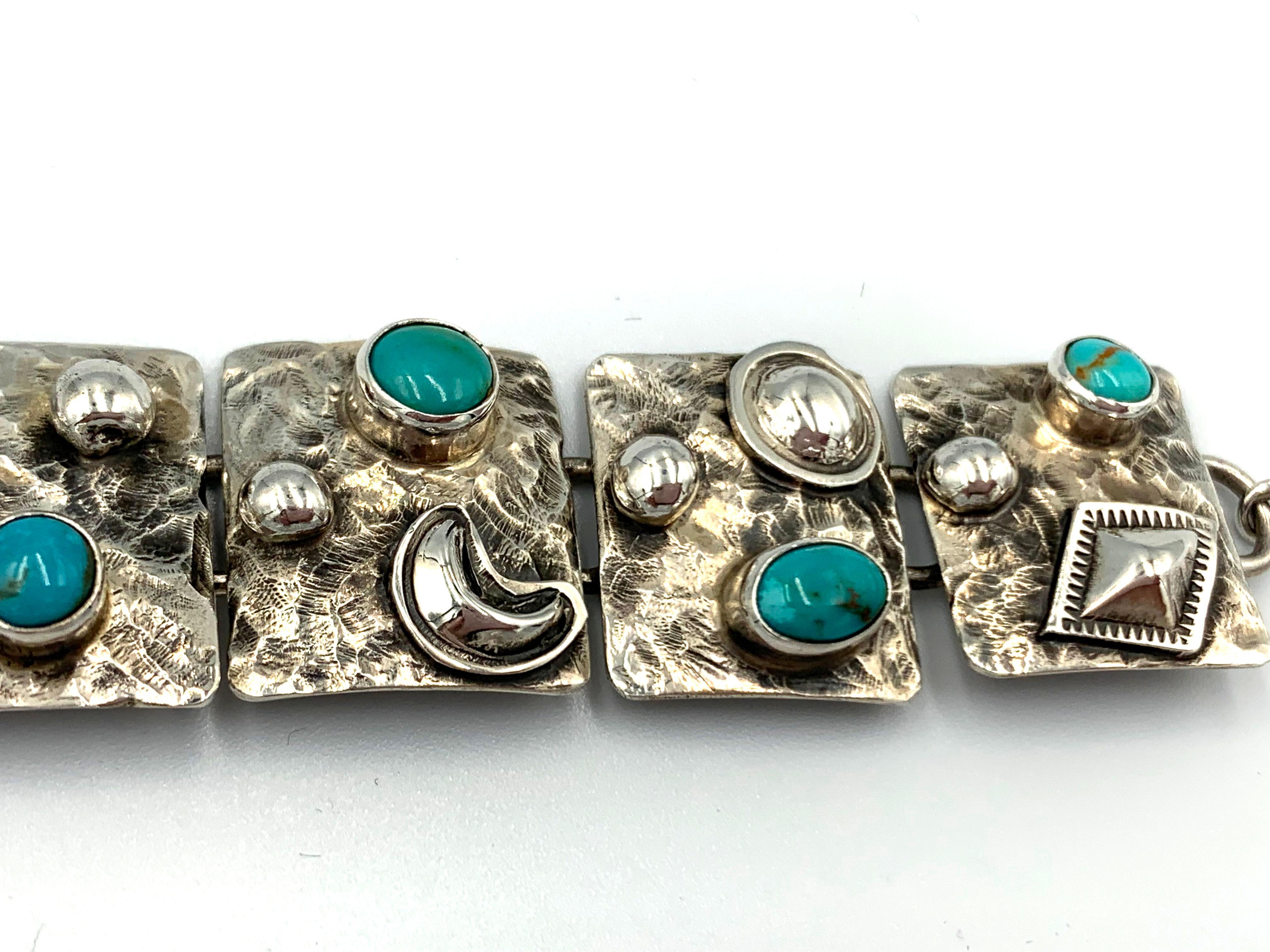 Bracelet à maillons en argent sterling et turquoise de l'orfèvre Navajo Ronnie Willie Neuf - En vente à Scottsdale, AZ