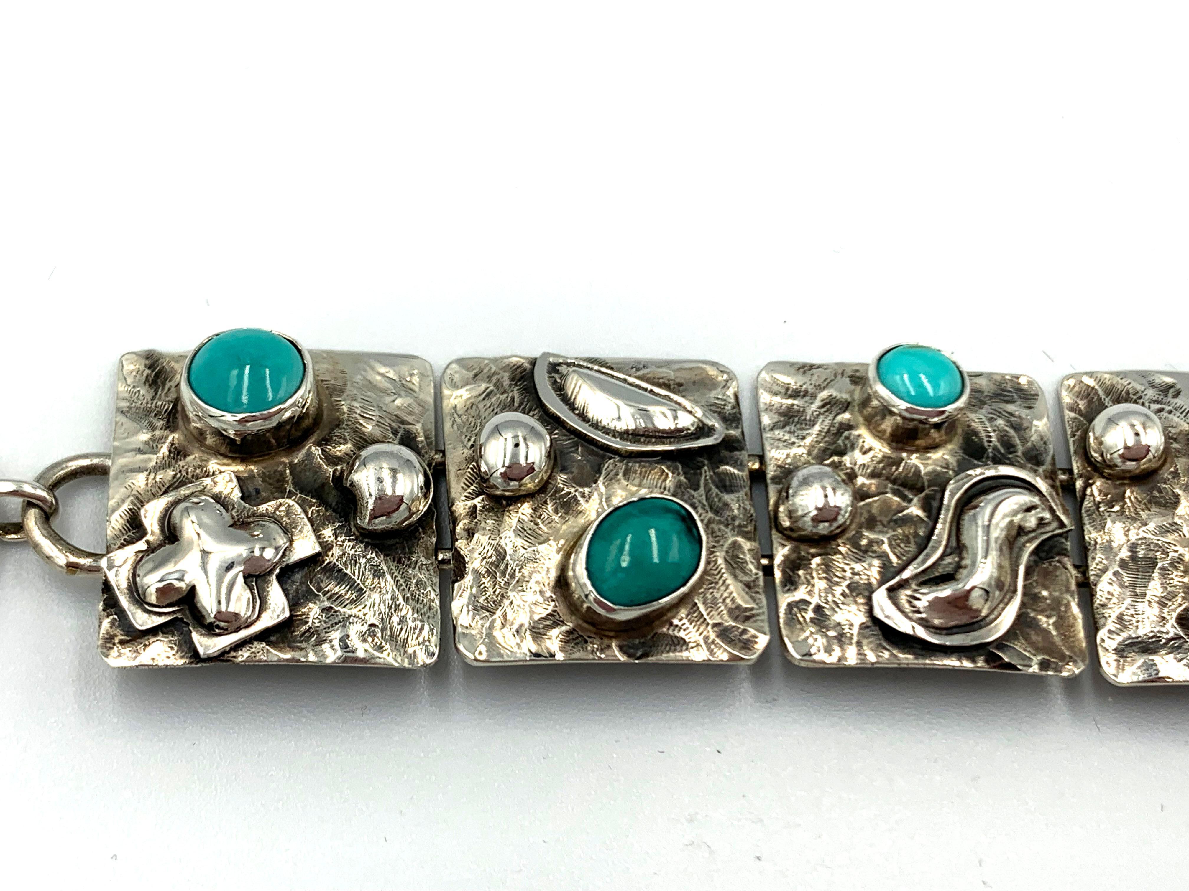 Bracelet à maillons en argent sterling et turquoise de l'orfèvre Navajo Ronnie Willie en vente 2