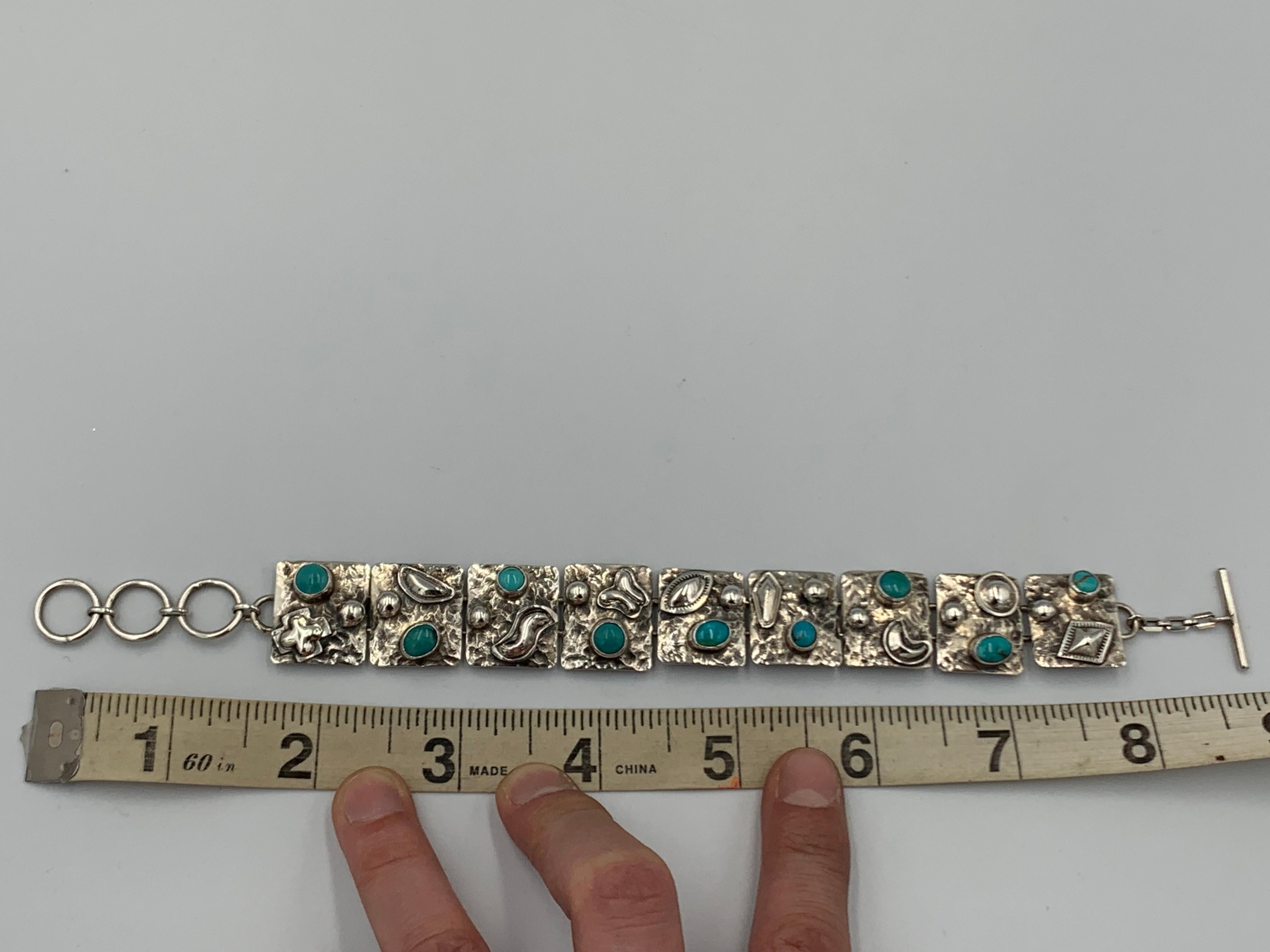 Bracelet à maillons en argent sterling et turquoise de l'orfèvre Navajo Ronnie Willie en vente 4