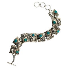 Sterling Silver and Turquoise Link Bracelet by Navajo Silversmith Ronnie Willie