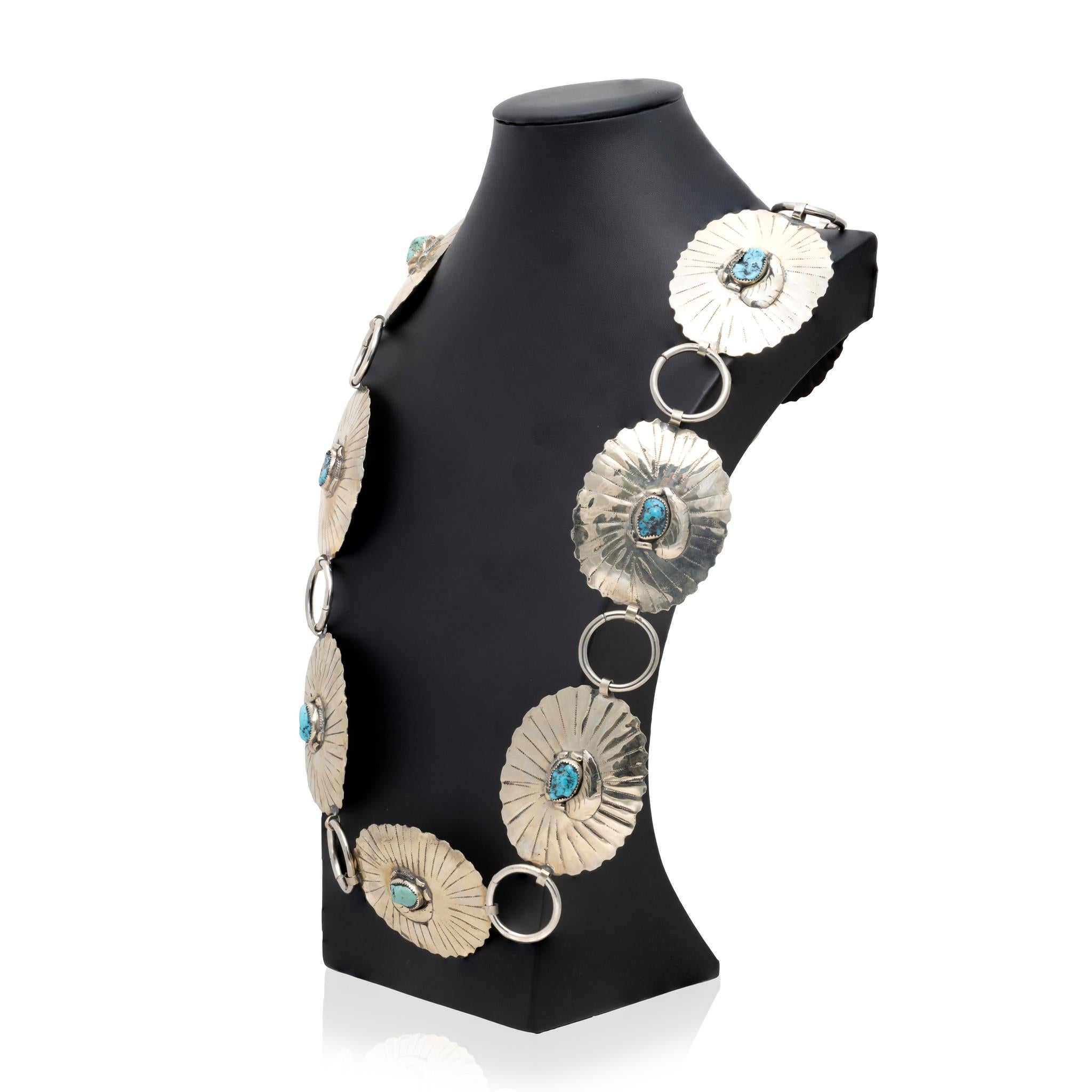 Sterling Silber und Türkis Link Concho Gürtel (Ovalschliff) im Angebot