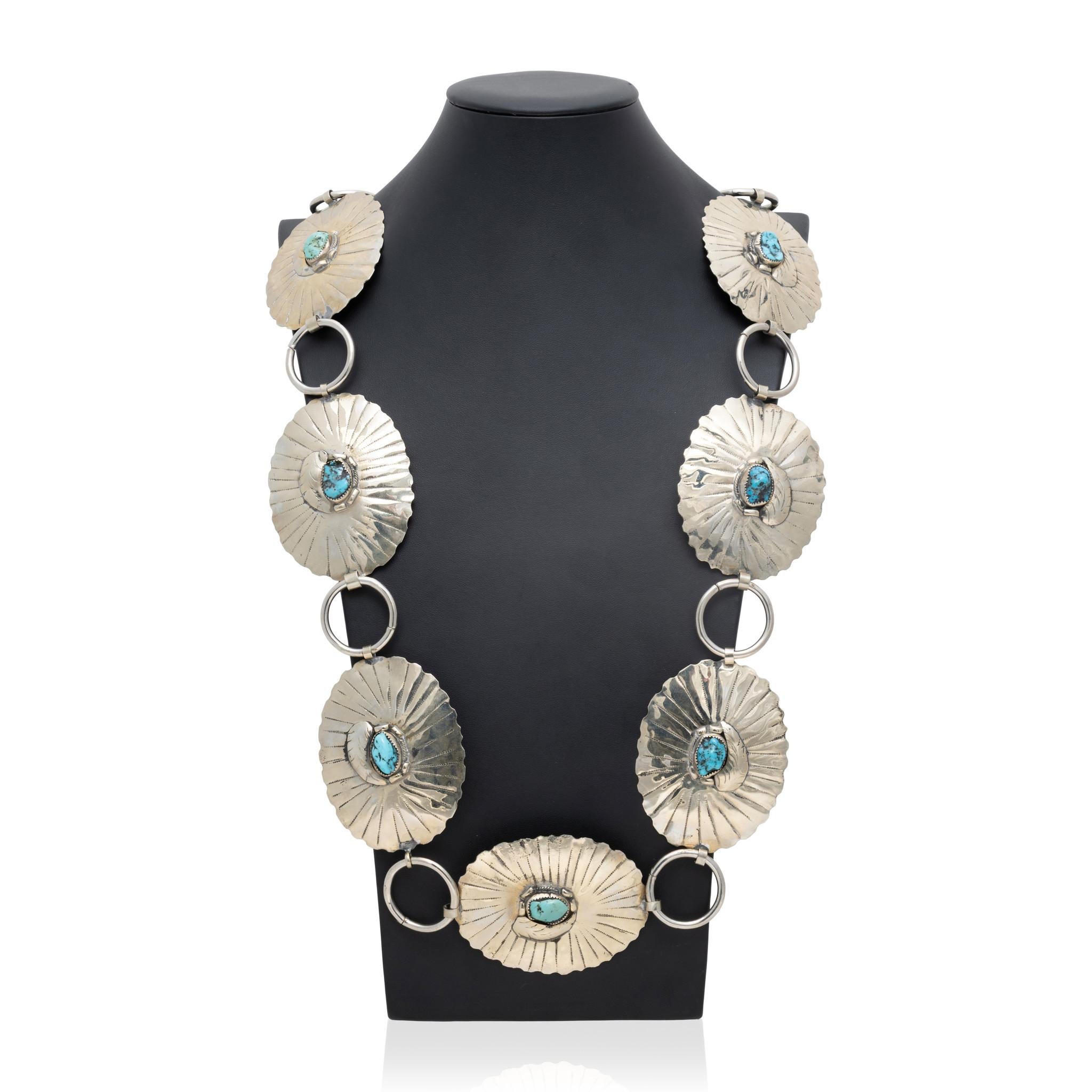 Sterling Silber und Türkis Link Concho Gürtel für Damen oder Herren im Angebot