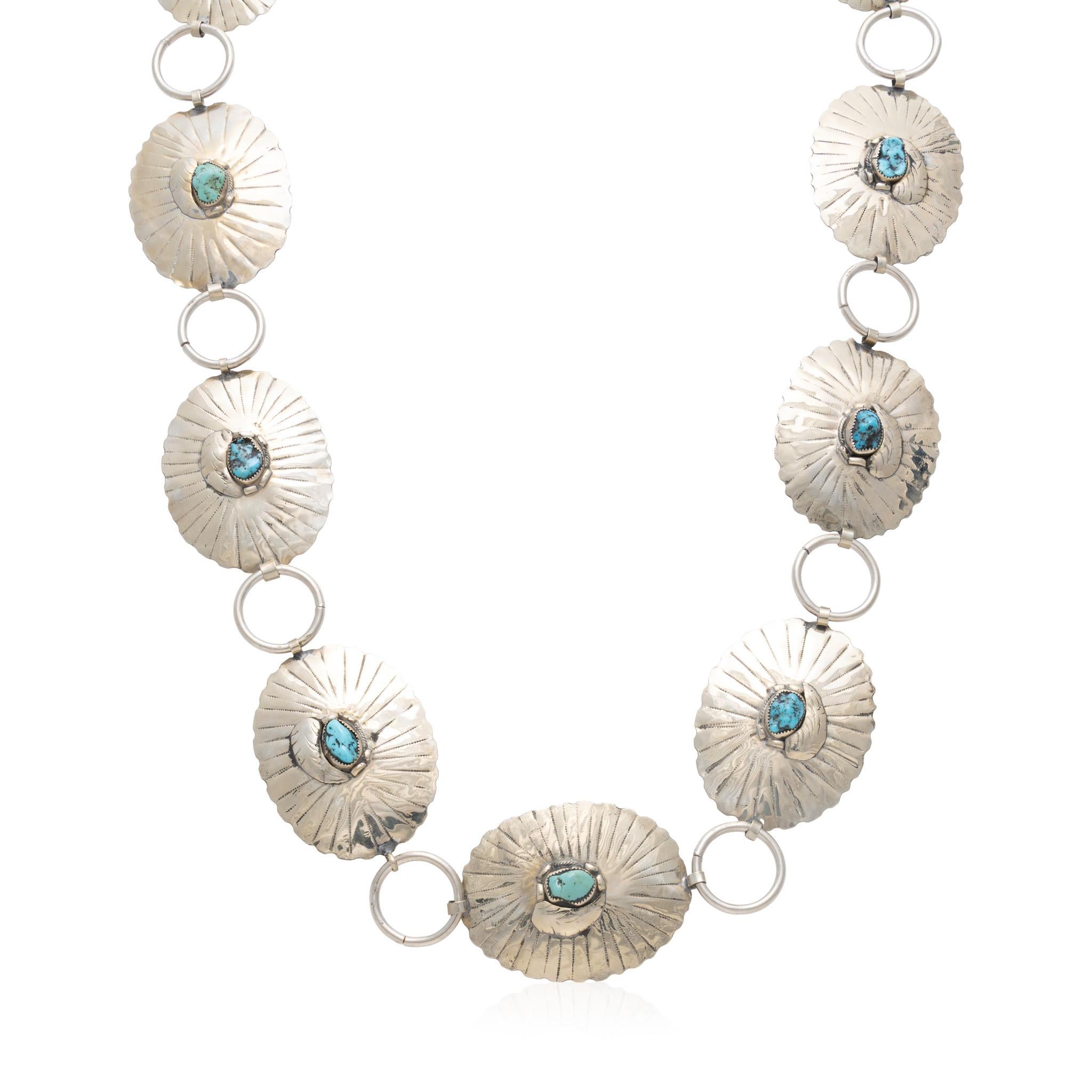 Sterling Silber und Türkis Link Concho Gürtel im Angebot 1